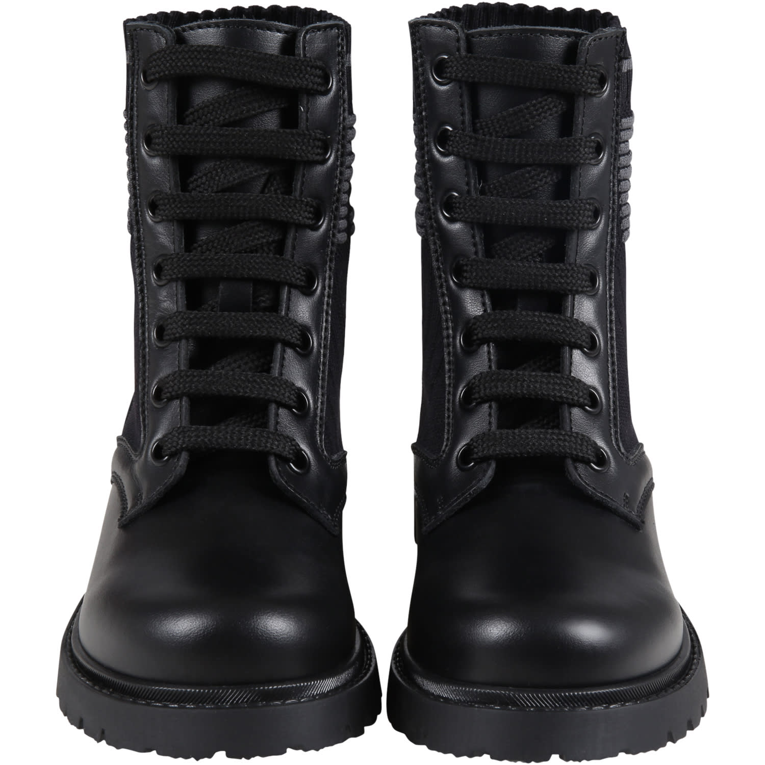 Shop Fendi Black Boots For Kids With Double Gray Ff