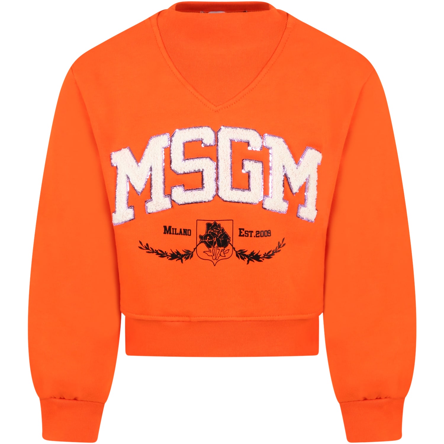 MSGM Orange Sweatshirt For Girl With Logo