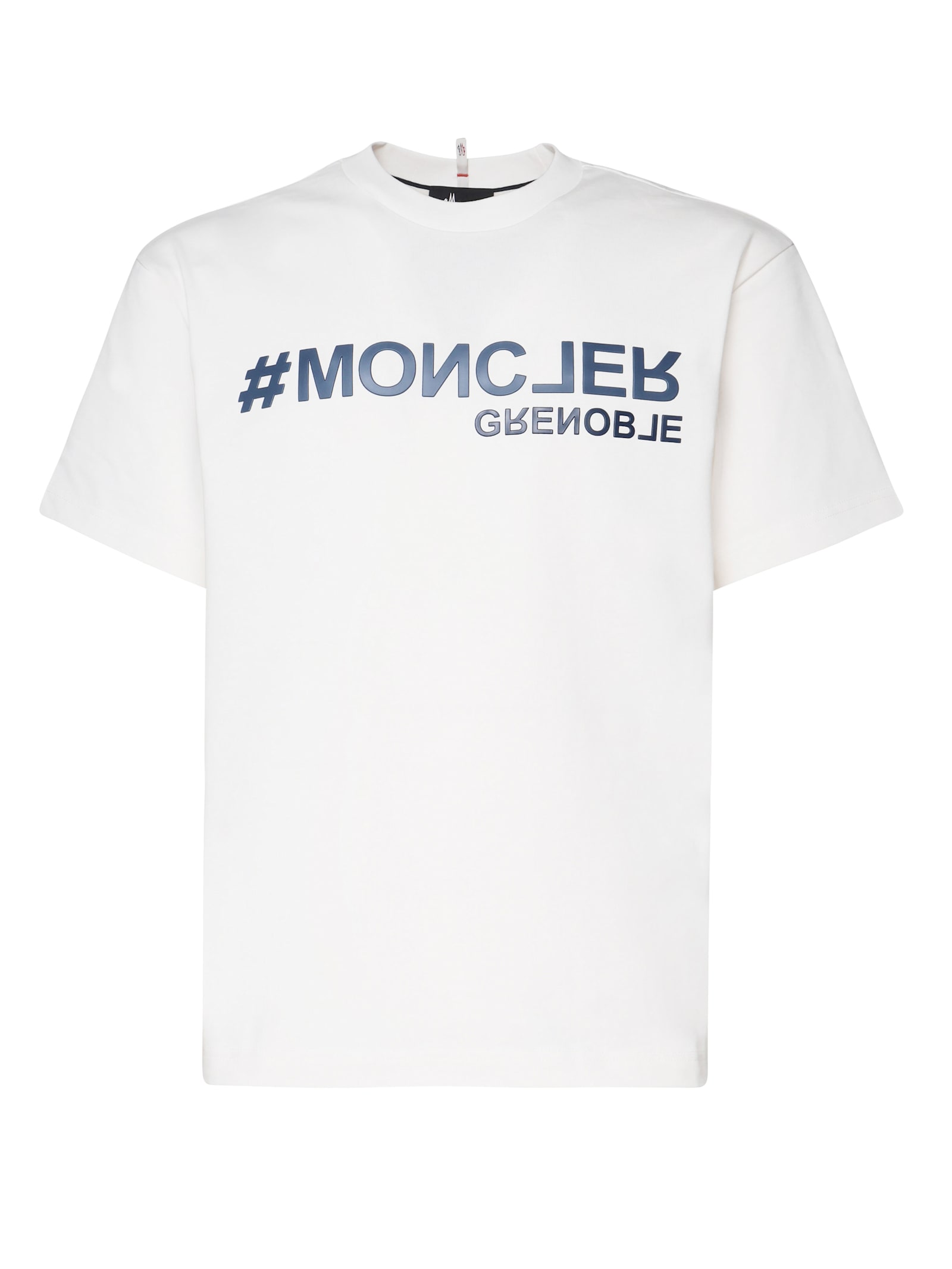 Shop Moncler Logo Printed Crewneck T-shirt In Cream, Blue