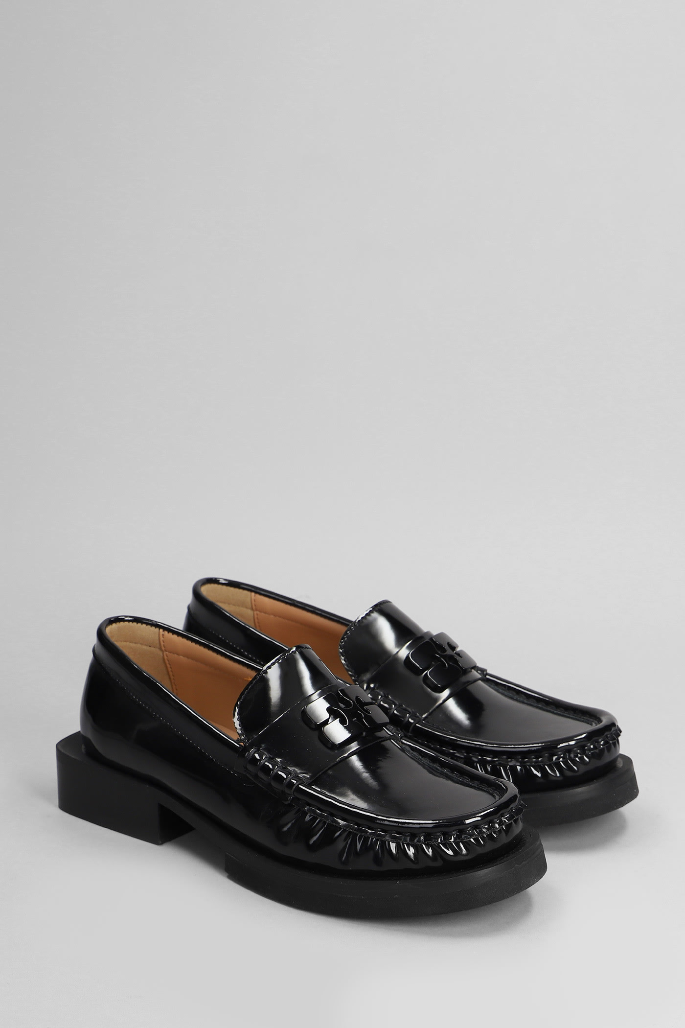 Shop Ganni Loafers In Black Leather