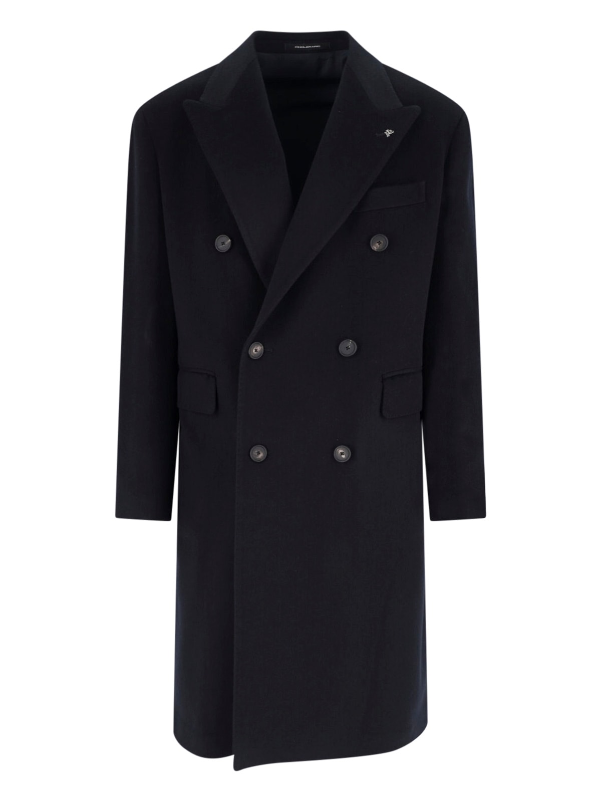 Tagliatore Black Double-breasted Coat With Four Pockets In Blue