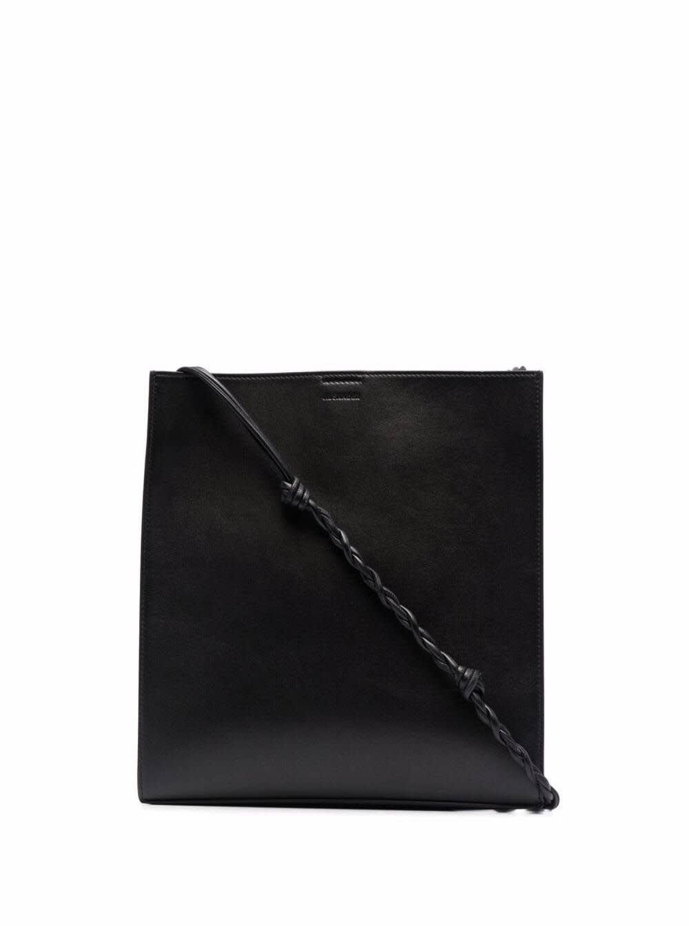 Jil Sander Tangle Black Leather Crossbody Bag With Logo