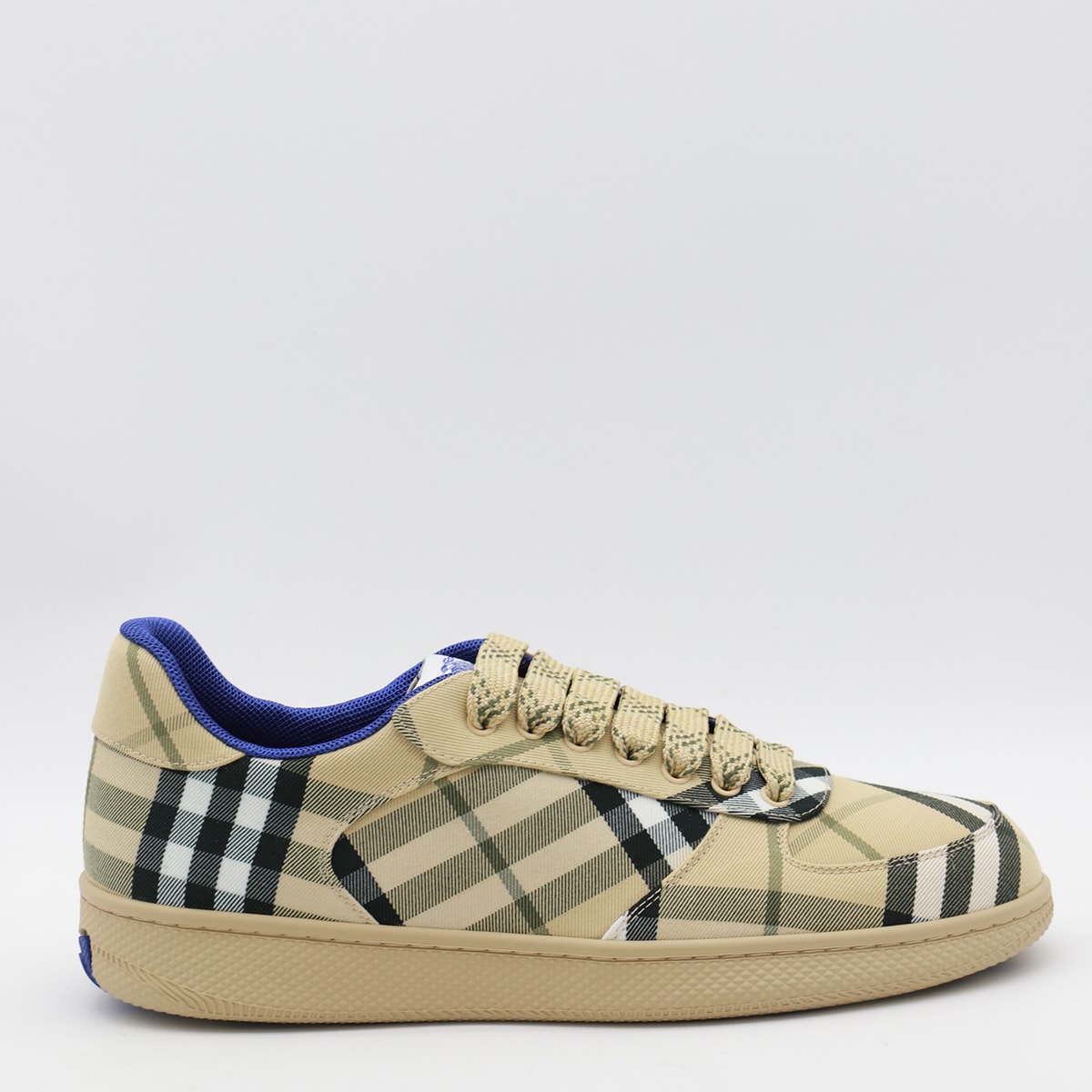 Shop Burberry Beige And Blue Sneakers In Grain Ip Check