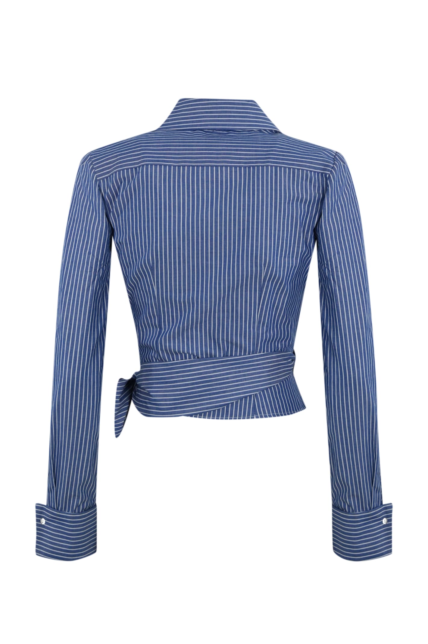 Shop Elisabetta Franchi Poplin Shirt With Sash In Navy/bianco