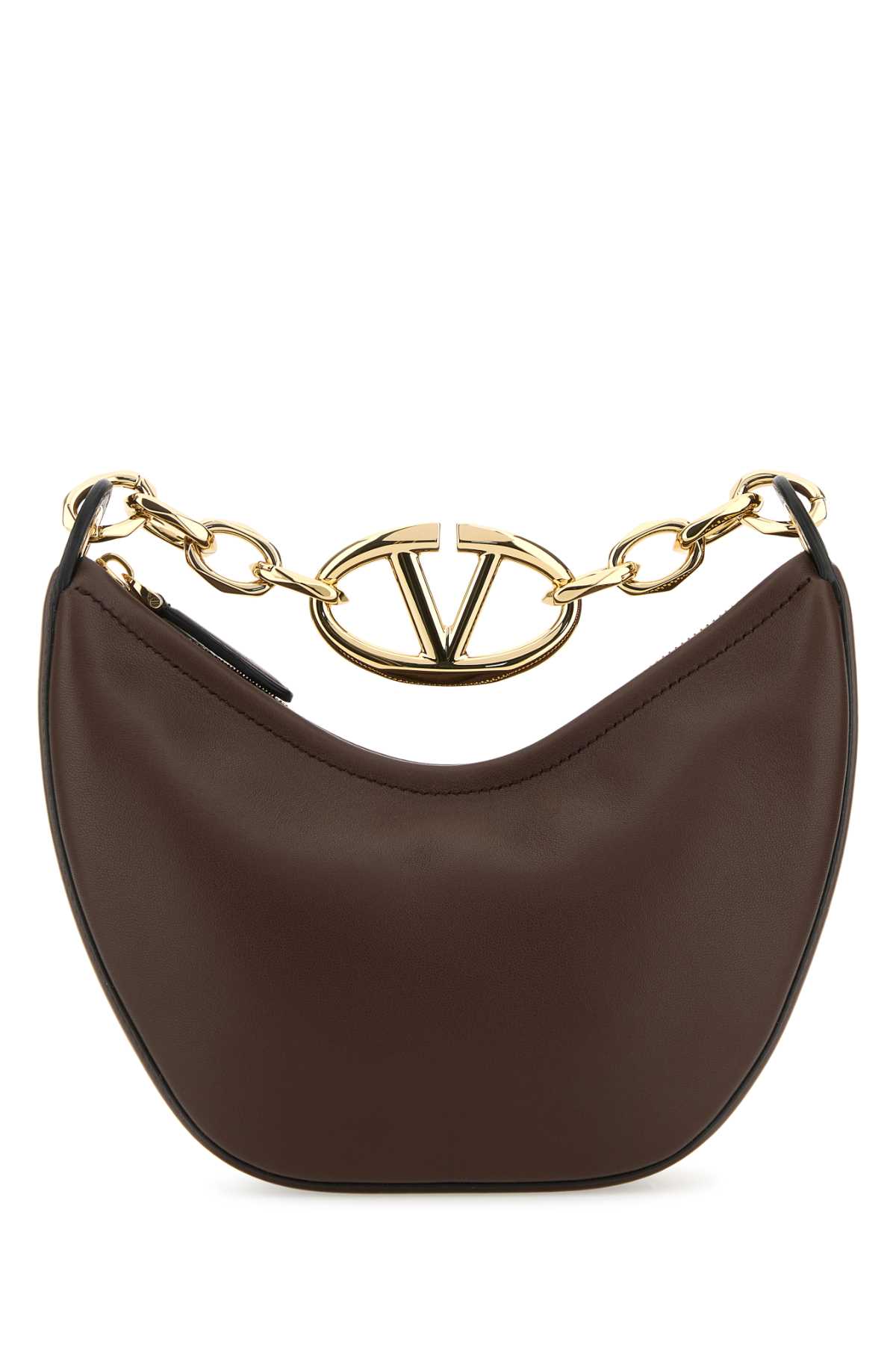 Shop Valentino Brown Leather Mini Hobo Vlogo Moon Handbag In Cacao