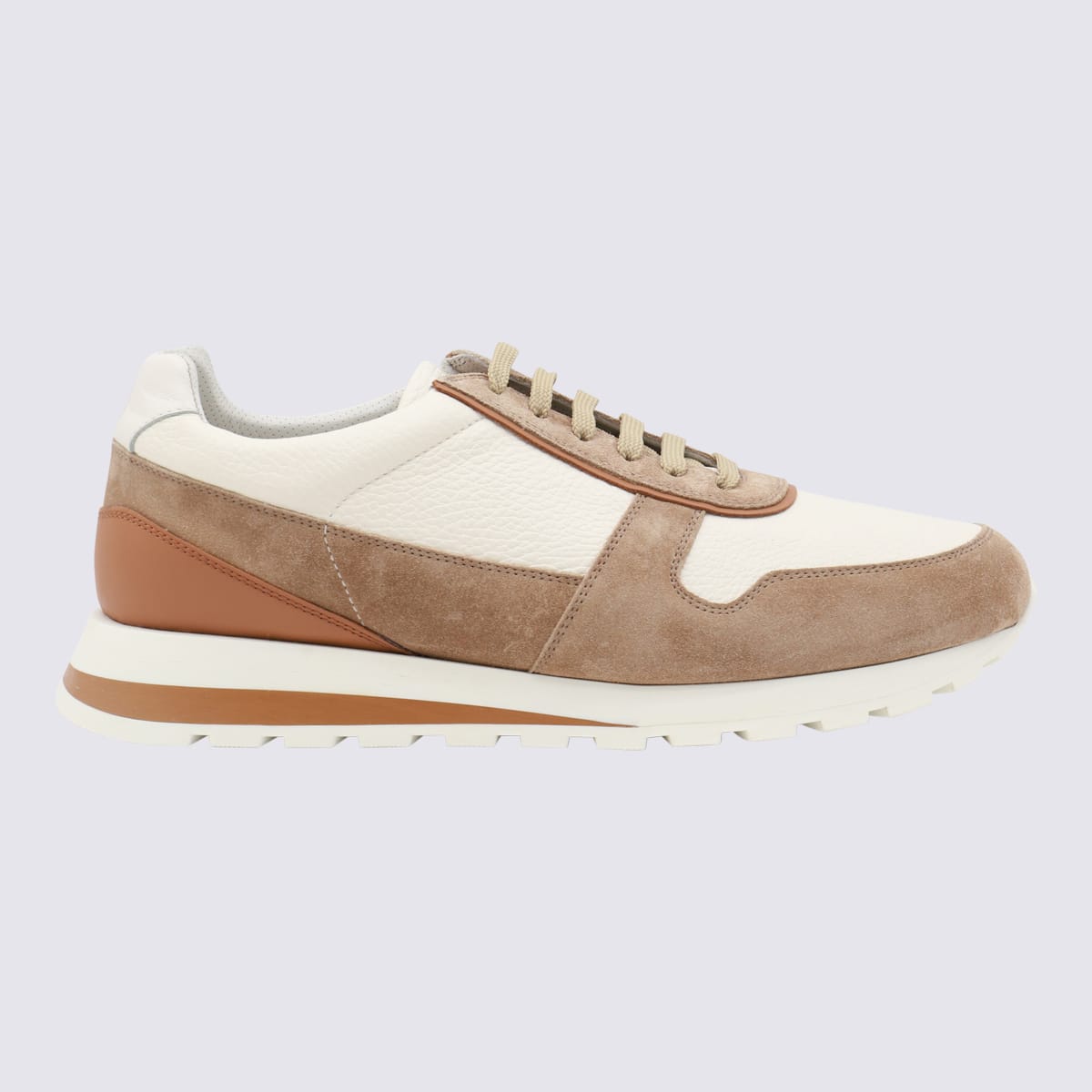 Beige And Brown Leather Sneakers