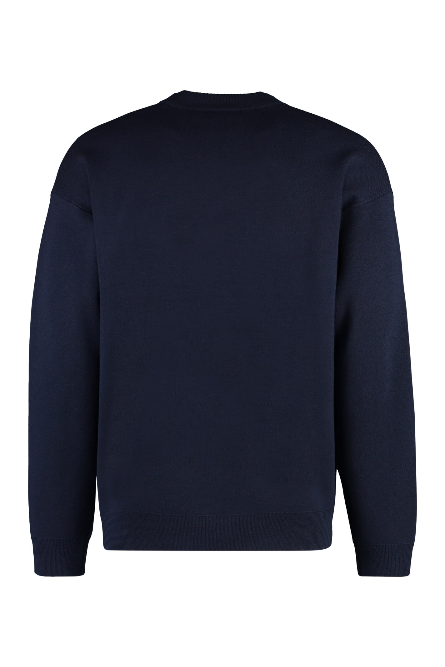 Drôle De Monsieur Slogan À Fleurs Merino Wool Crew-neck Sweater In Blue