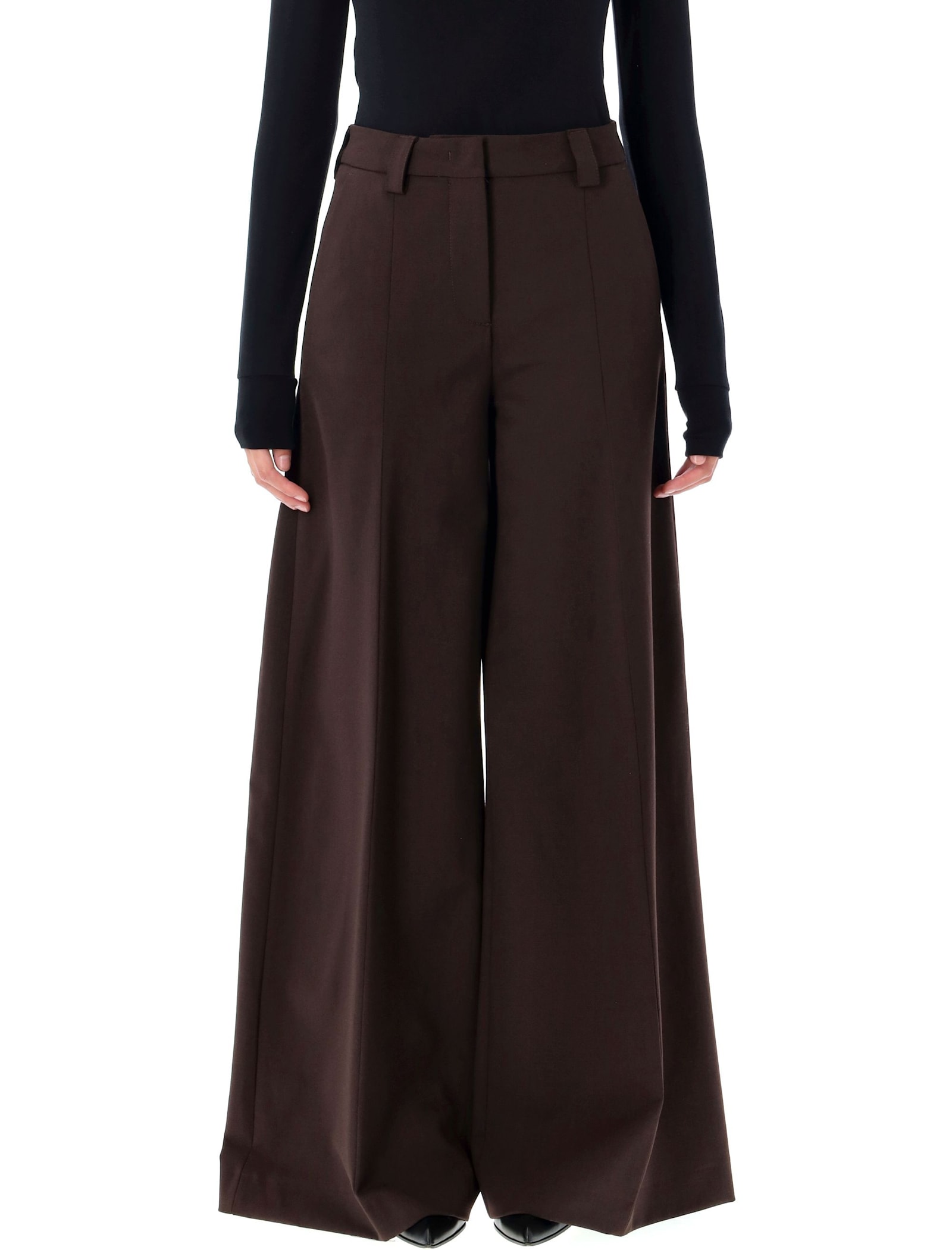 The Latest C-alma Wide-leg Brown Tailored Trousers In Brown
