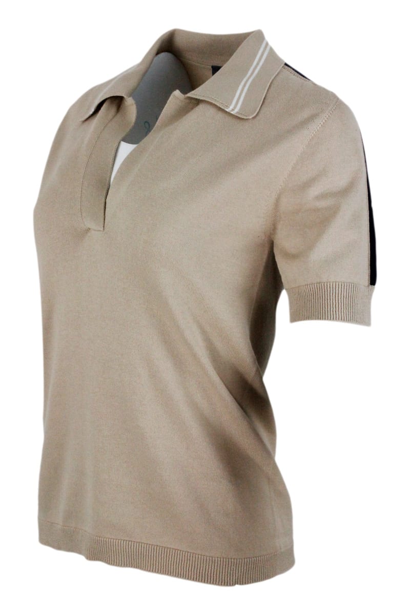 Shop Lorena Antoniazzi Short-sleeved Polo T-shirt In Cotton And Cashmere In Beige