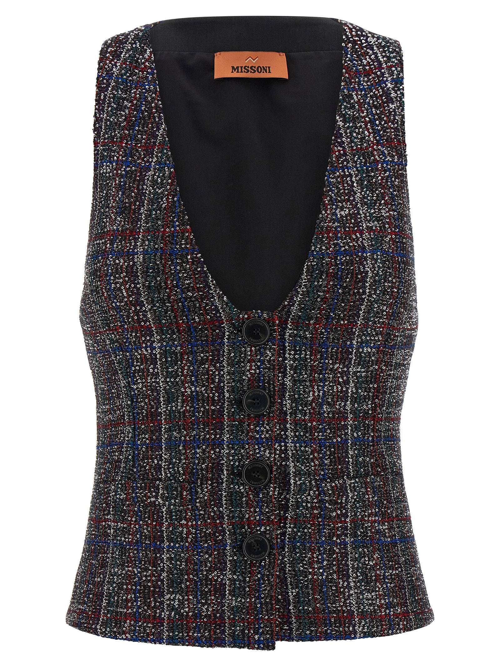 Missoni Fitted Tartan Vest Featuring Sequin Accents In Multi