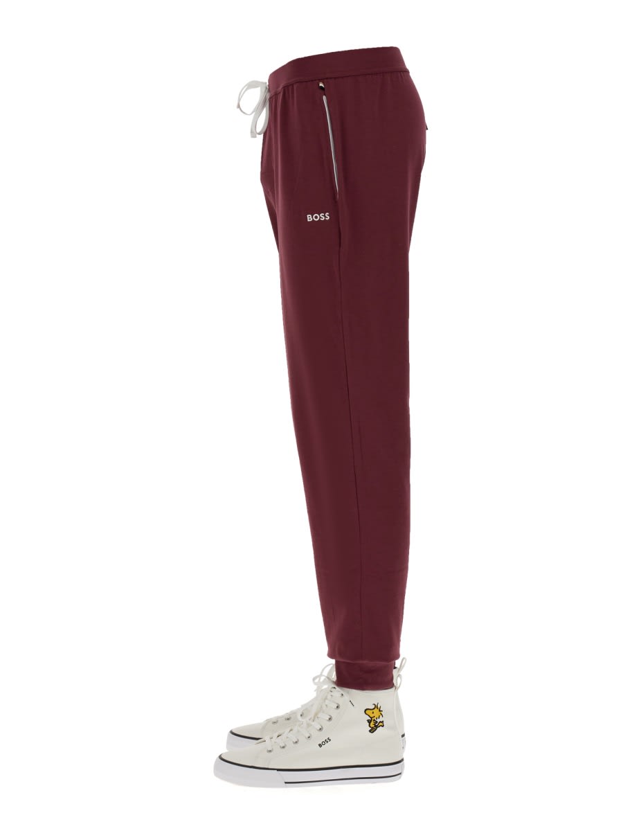 Hugo Boss Boss Jogging Pants With Logo Embroidery In Burgundy
