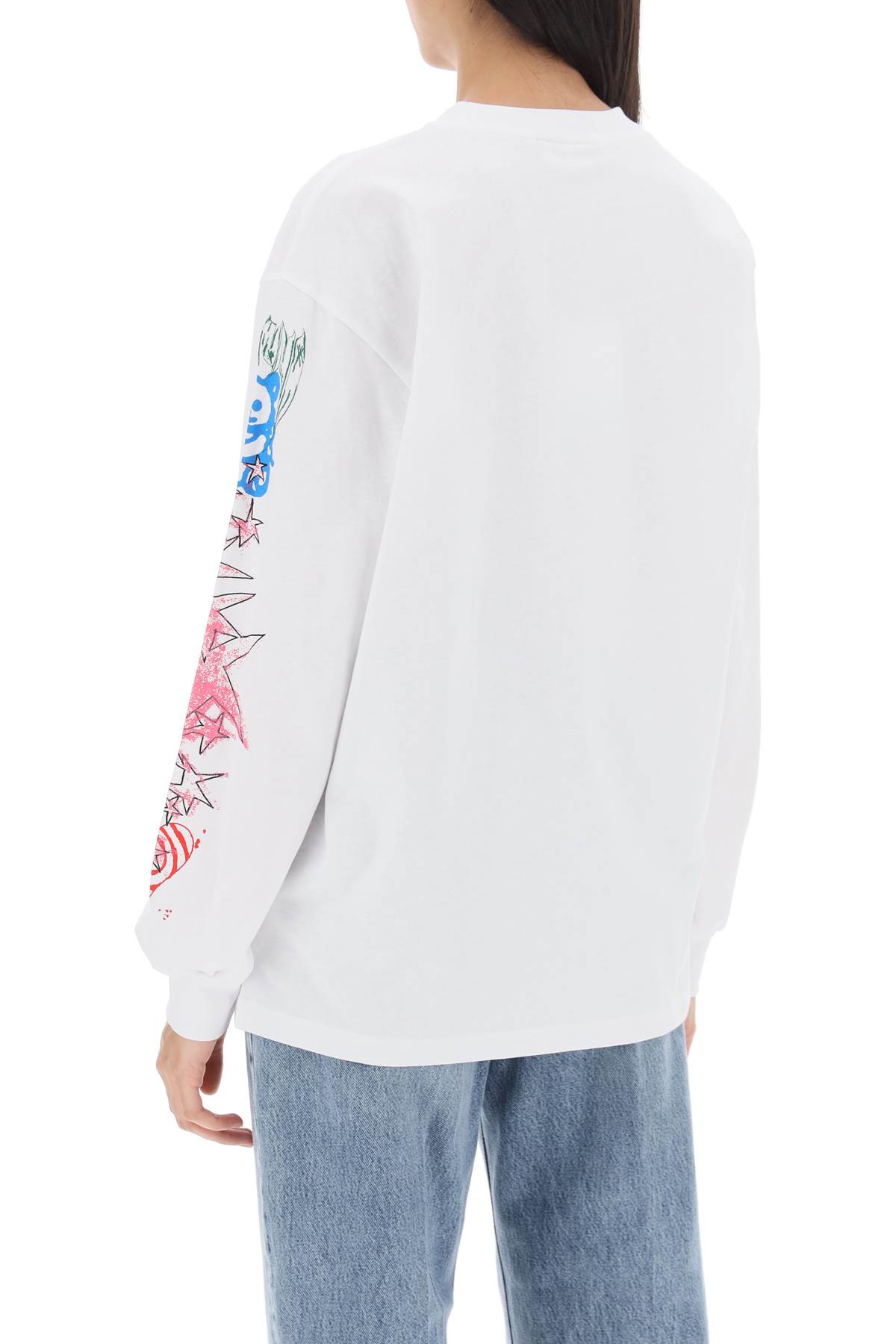 Shop Ganni Printed Long Sleeve T-shirt In Bianco