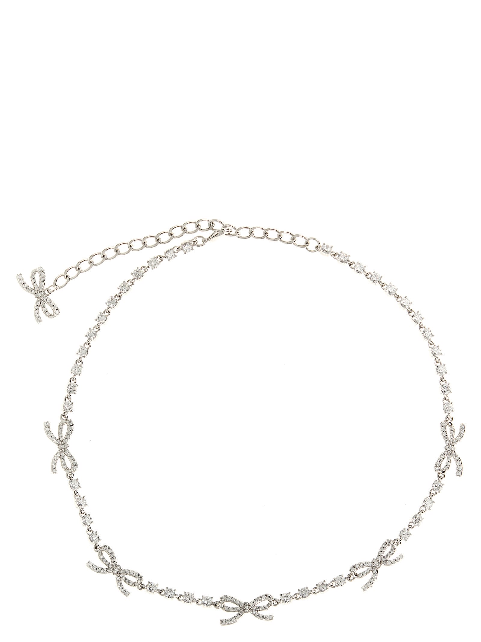 Self-portrait Crystal Bow Necklace In Silver