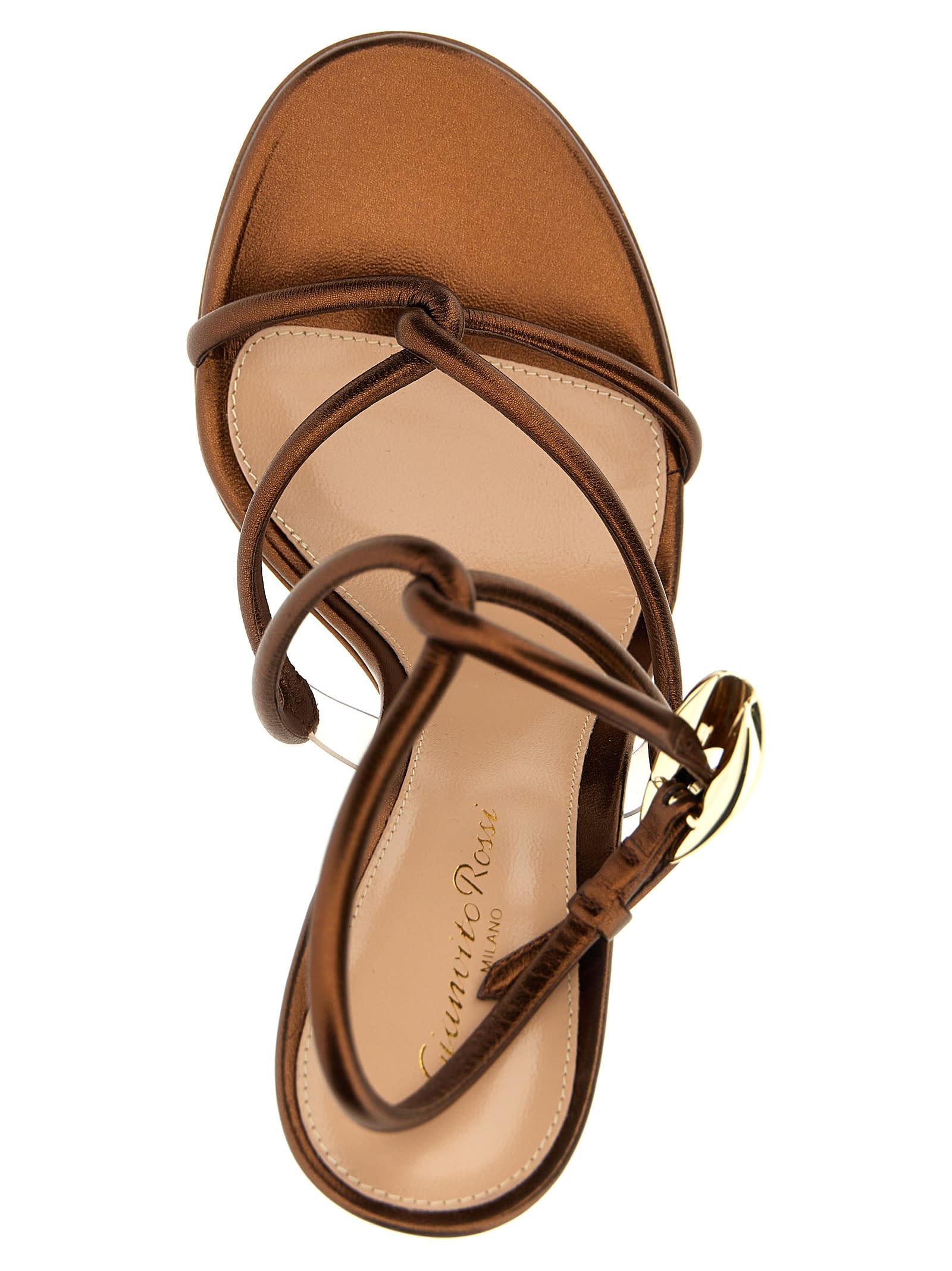 Gianvito Rossi Strappy Metallic Buckle Open Toe Sandals In Brown