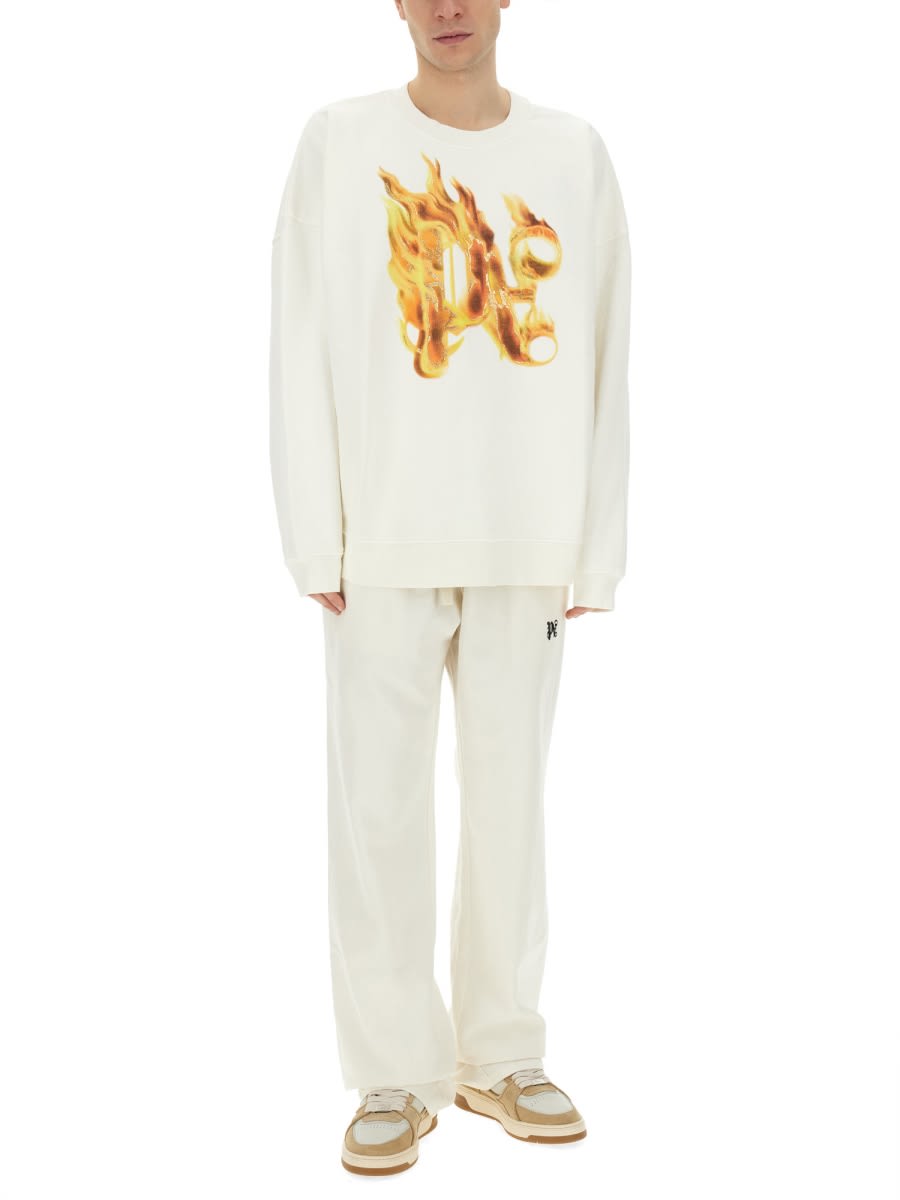 Shop Palm Angels Burning Monogram Print Sweatshirt In White