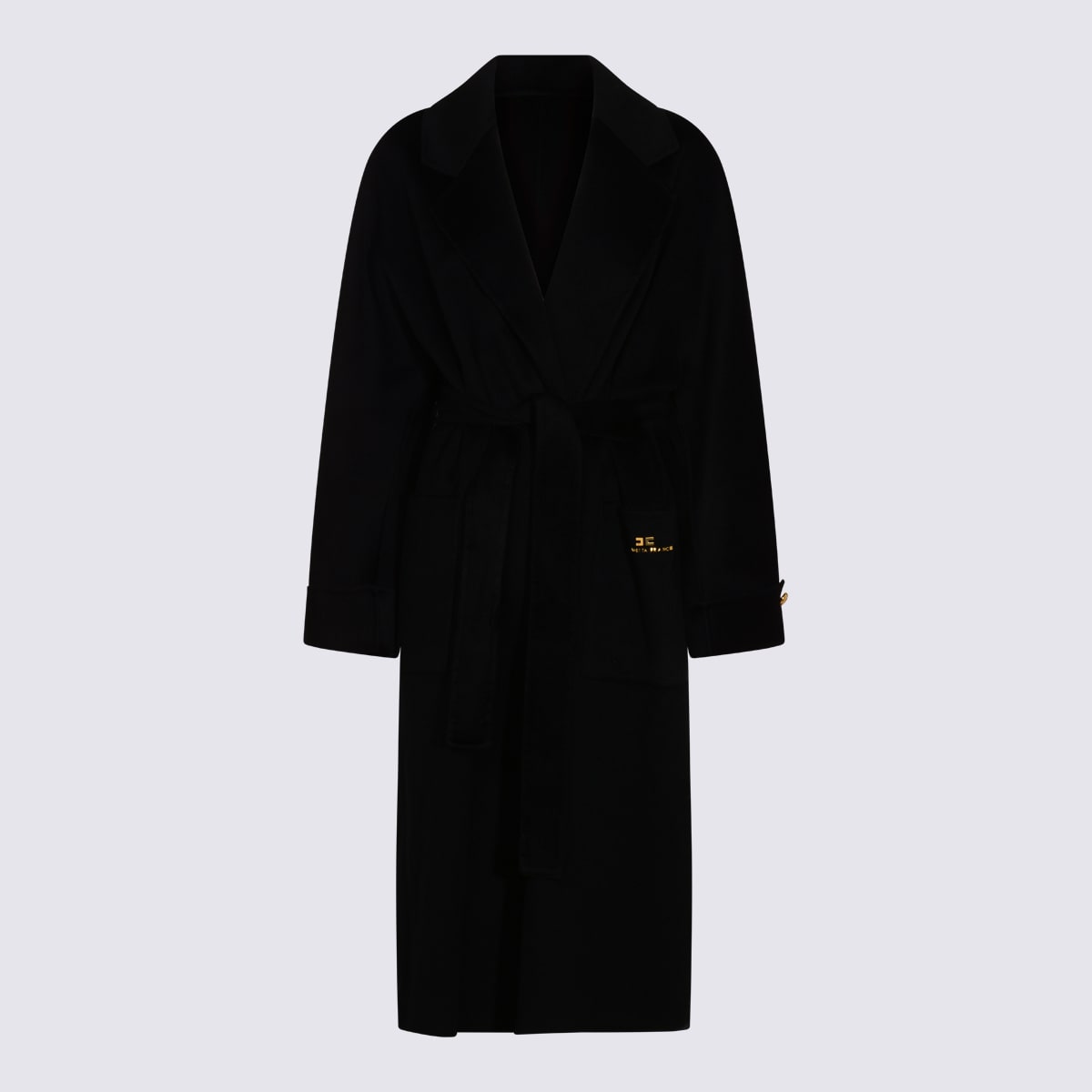 Elisabetta Franchi Black Wool Coat In Black