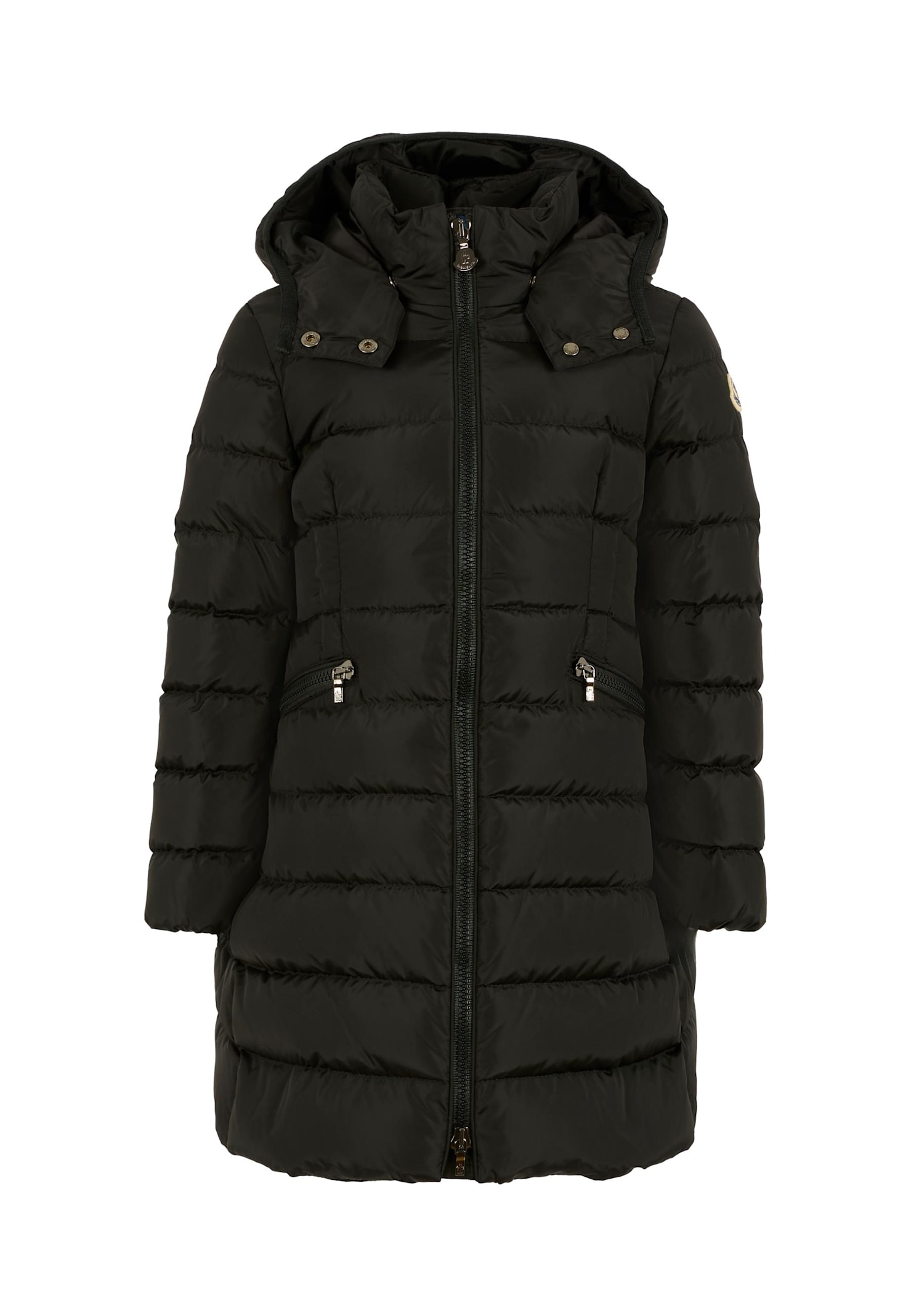 Moncler Black Charpal Down Jacket For Girl With Logo In Black