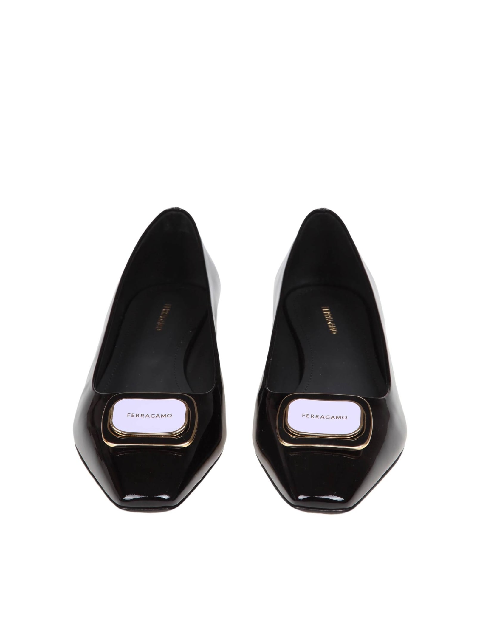 Shop Ferragamo Venera Ballerina In Black Paint Leather