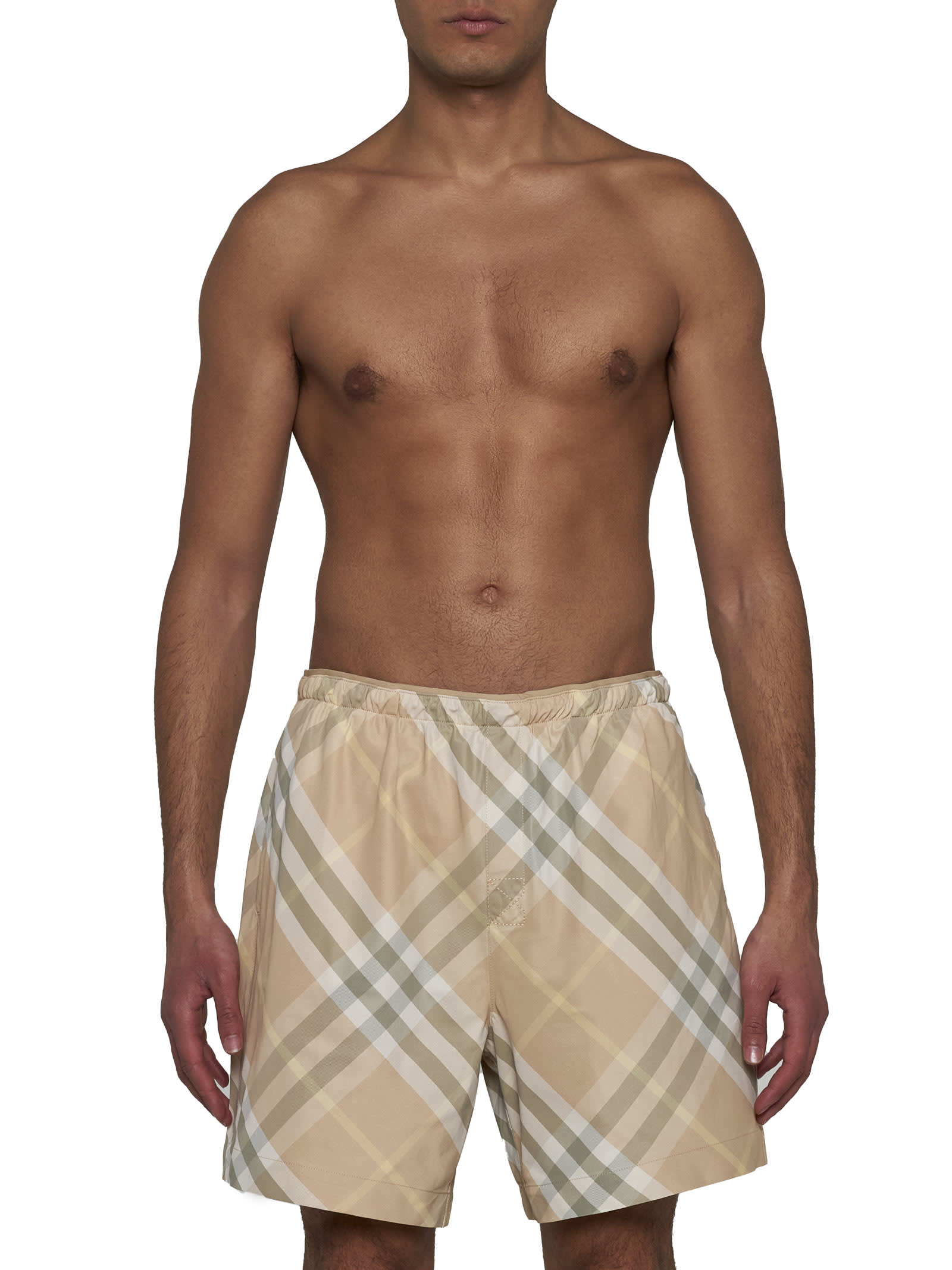 Shop Burberry Swimming Trunks In Flax Ip Check