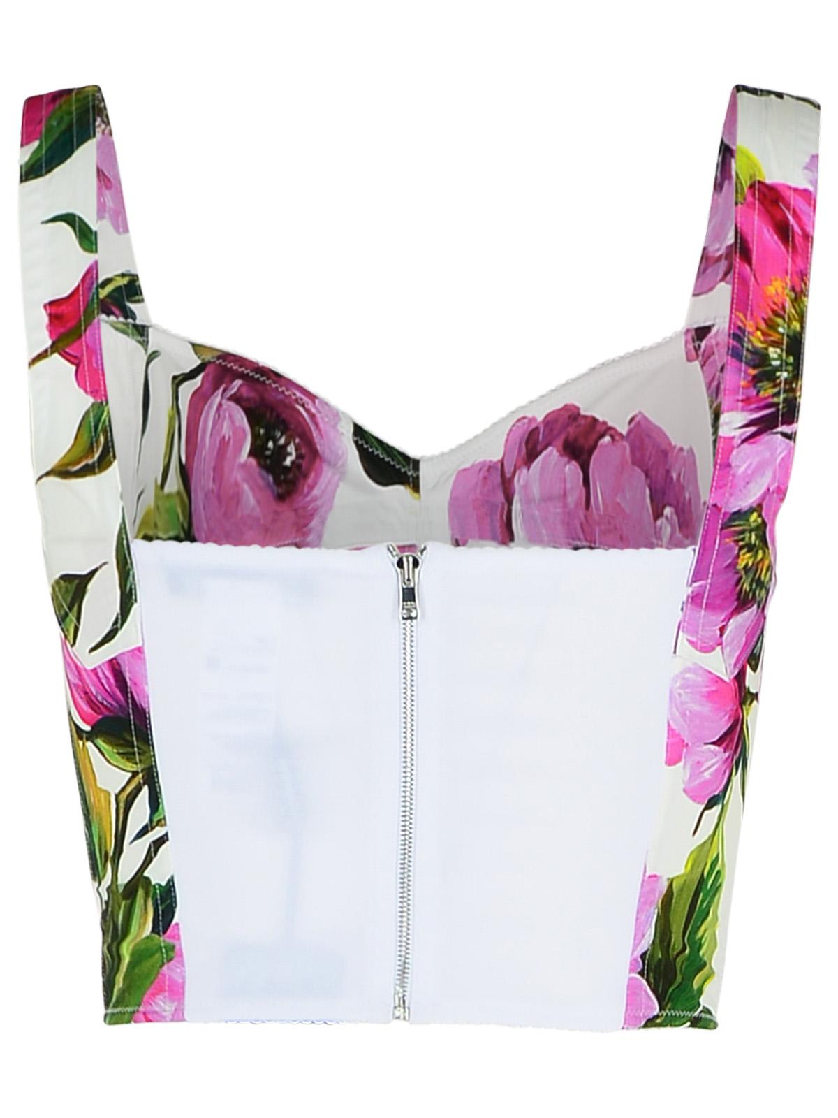 Dolce & Gabbana Pink Crop Top With All-over Printed Floral Motif In Cotton Blend Woman In Pink