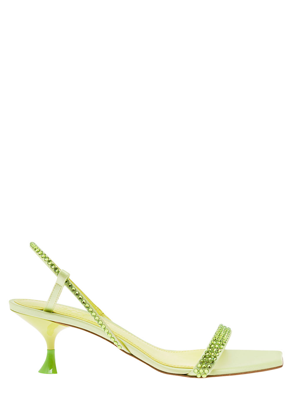 Shop 3juin Eloise Green Sandals With Rhinestone Embellishment And Spool Heel In Viscose Blend Woman In Yellow