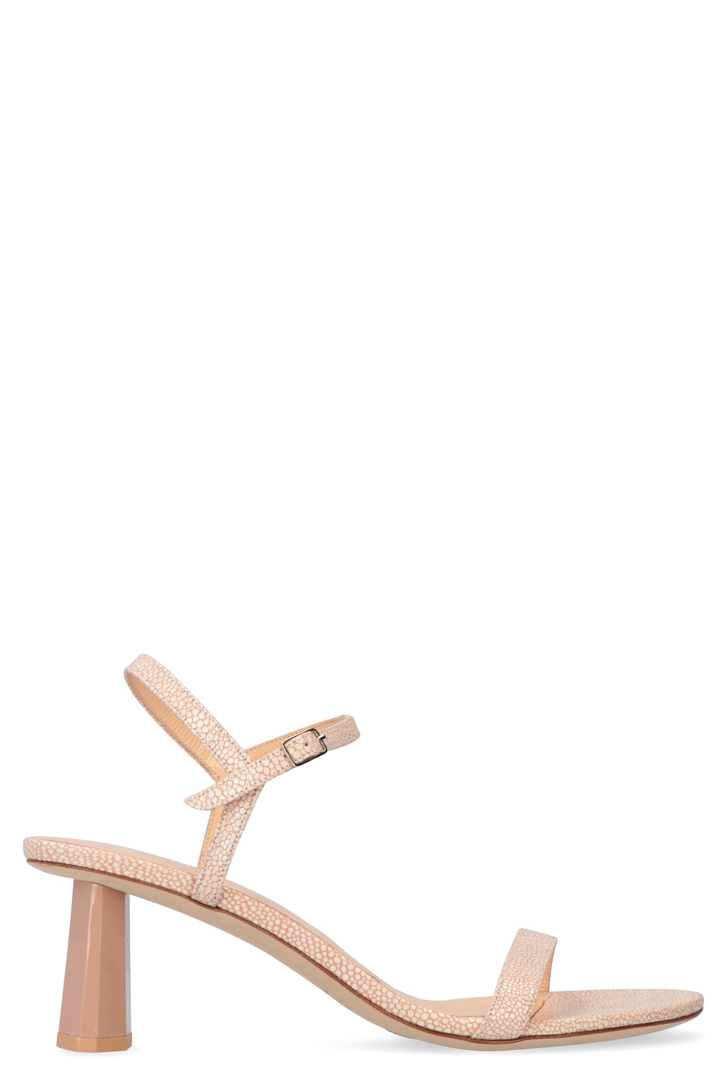 By Far Magnolia Nude Ostrich Embossed Leather Sandals In Beige