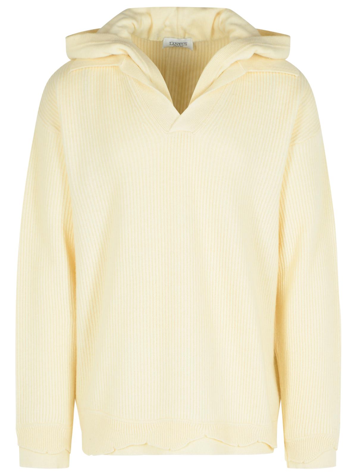 Laneus Hooded V Neck Long Sleeve Knit Sweater In Yellow