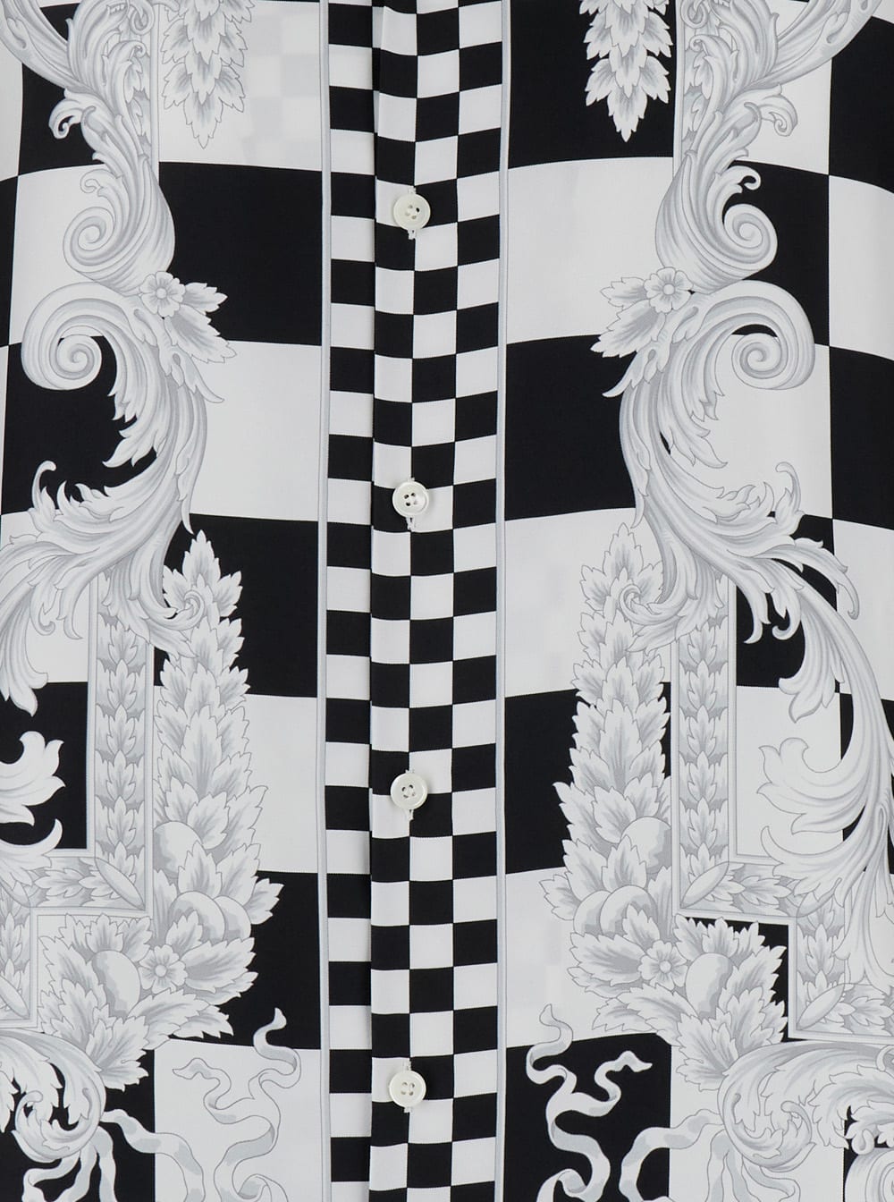 Shop Versace Black And White Shirt With Baroque Print In Techno Fabric Man In White/black