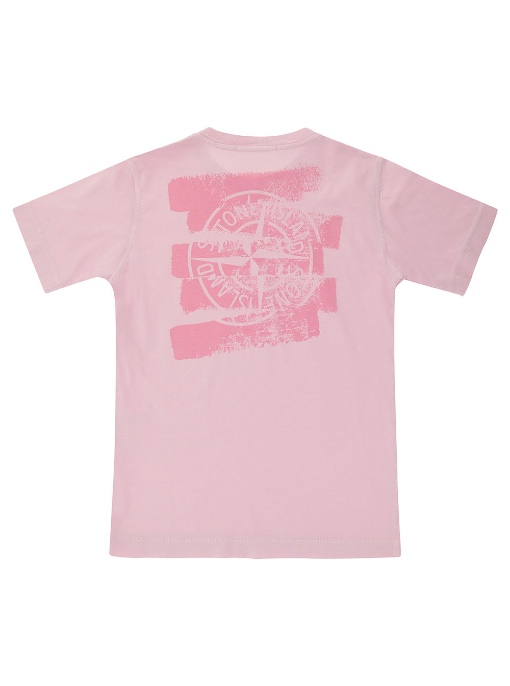 Shop Stone Island Pink Crewneck T-shirt With Logo Print In Cotton Boy