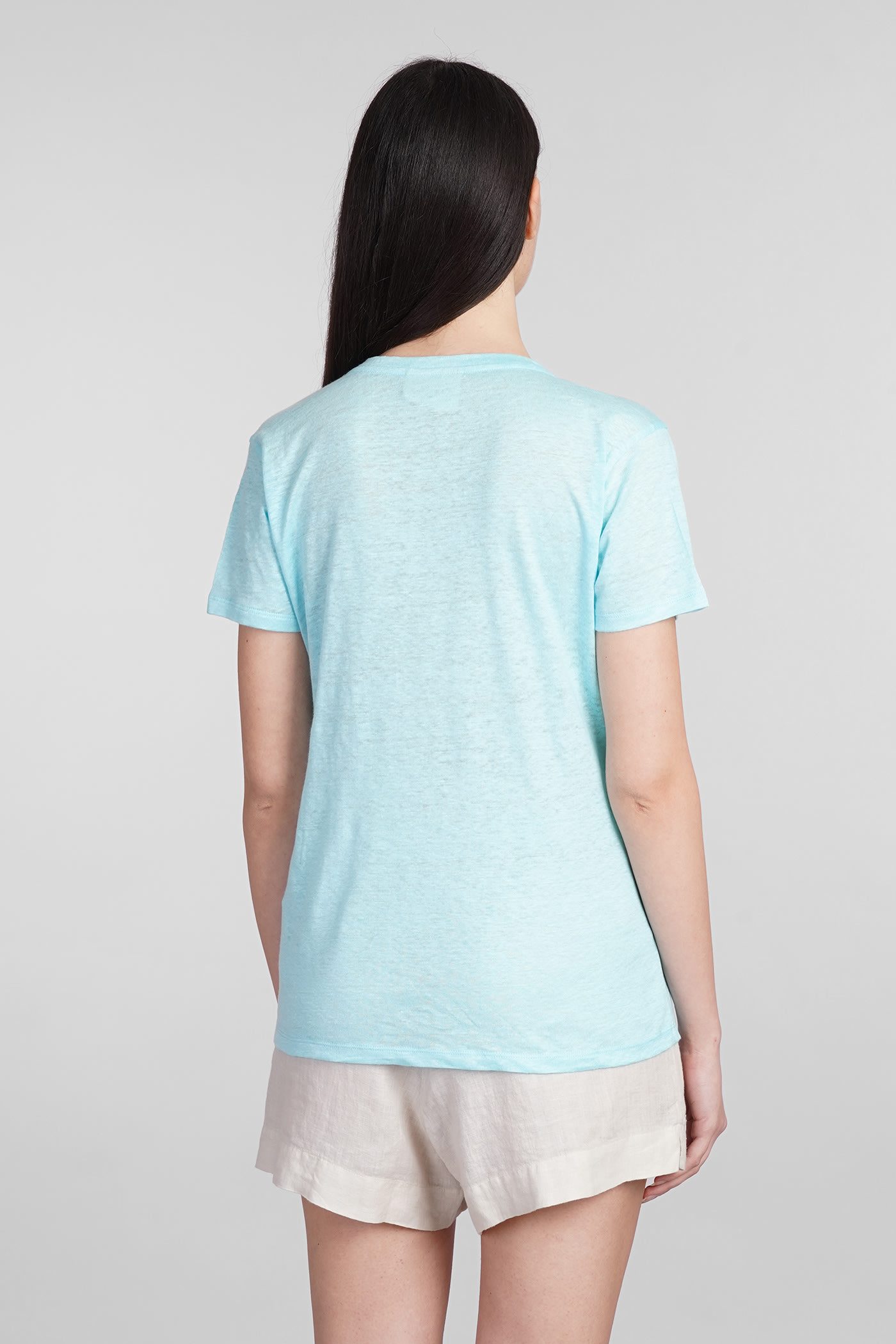 Shop Mc2 Saint Barth Eloise T-shirt In Cyan Linen