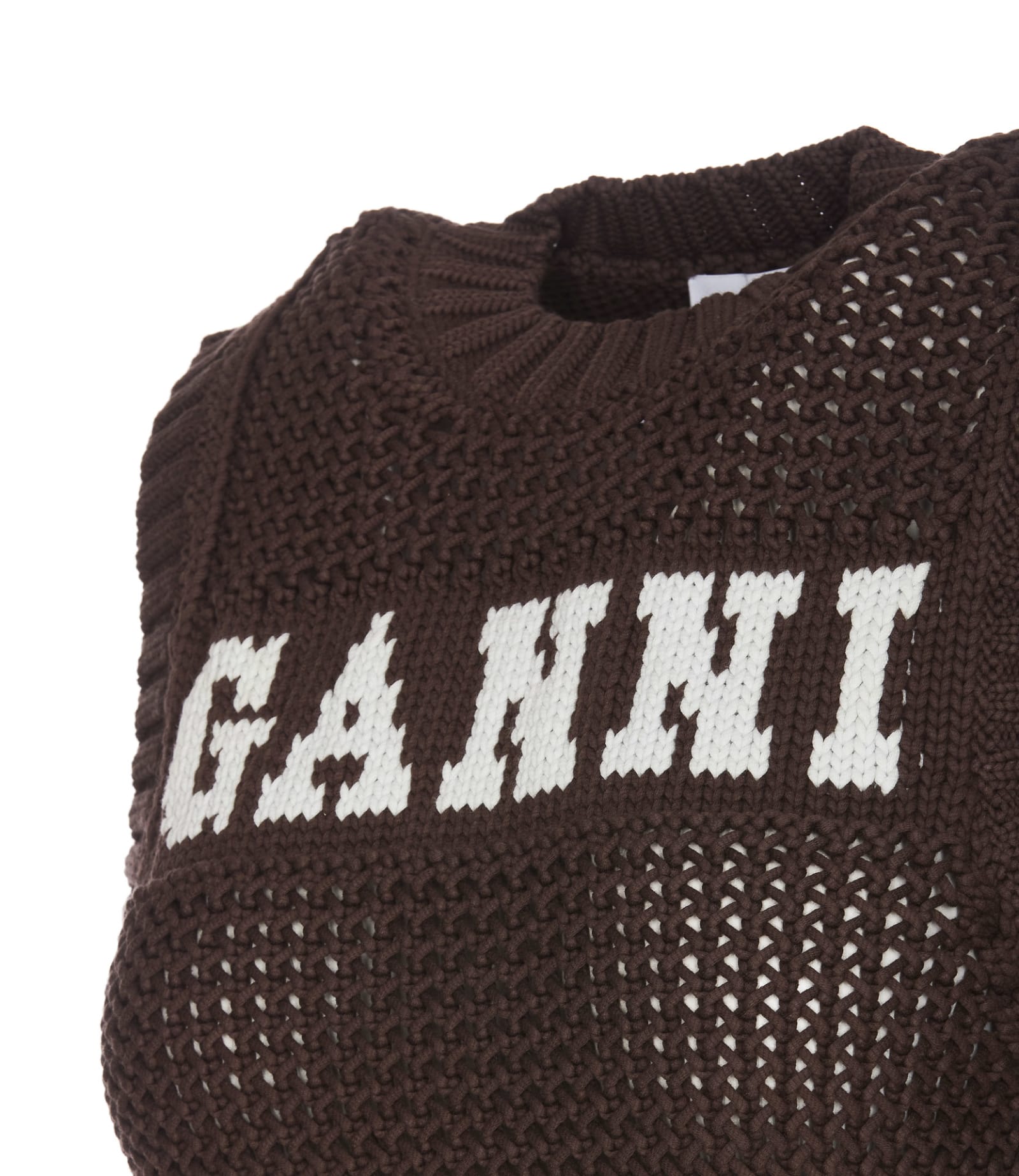 Shop Ganni Logo Knitted Vest In Brown