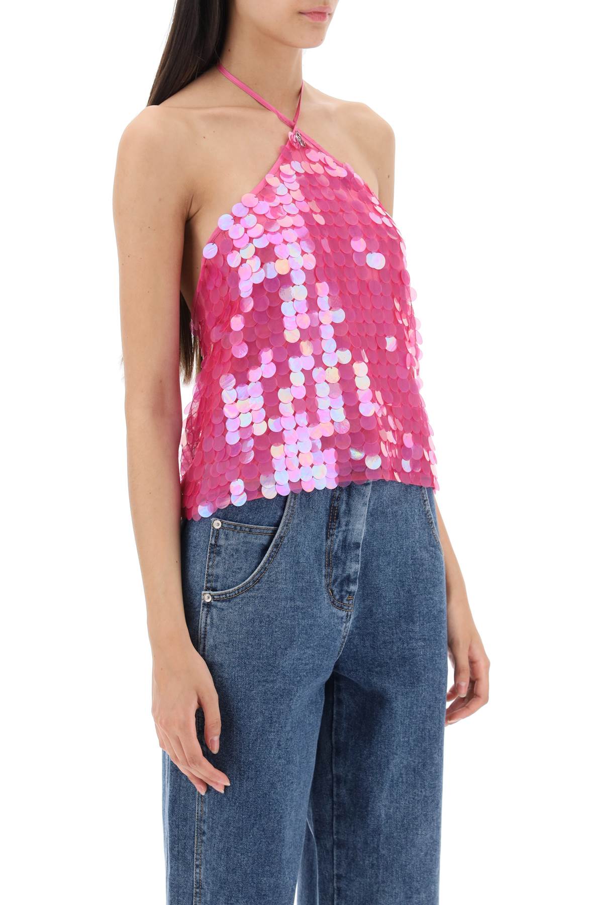 Shop Saks Potts Anouk Top With Sequins In Pink Sequin (fuchsia)