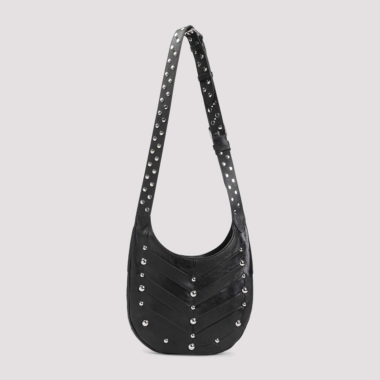 Valentino Garavani Hoboho Hobo Bag In Chevron-patterned Nappa Leather With Studs In Black