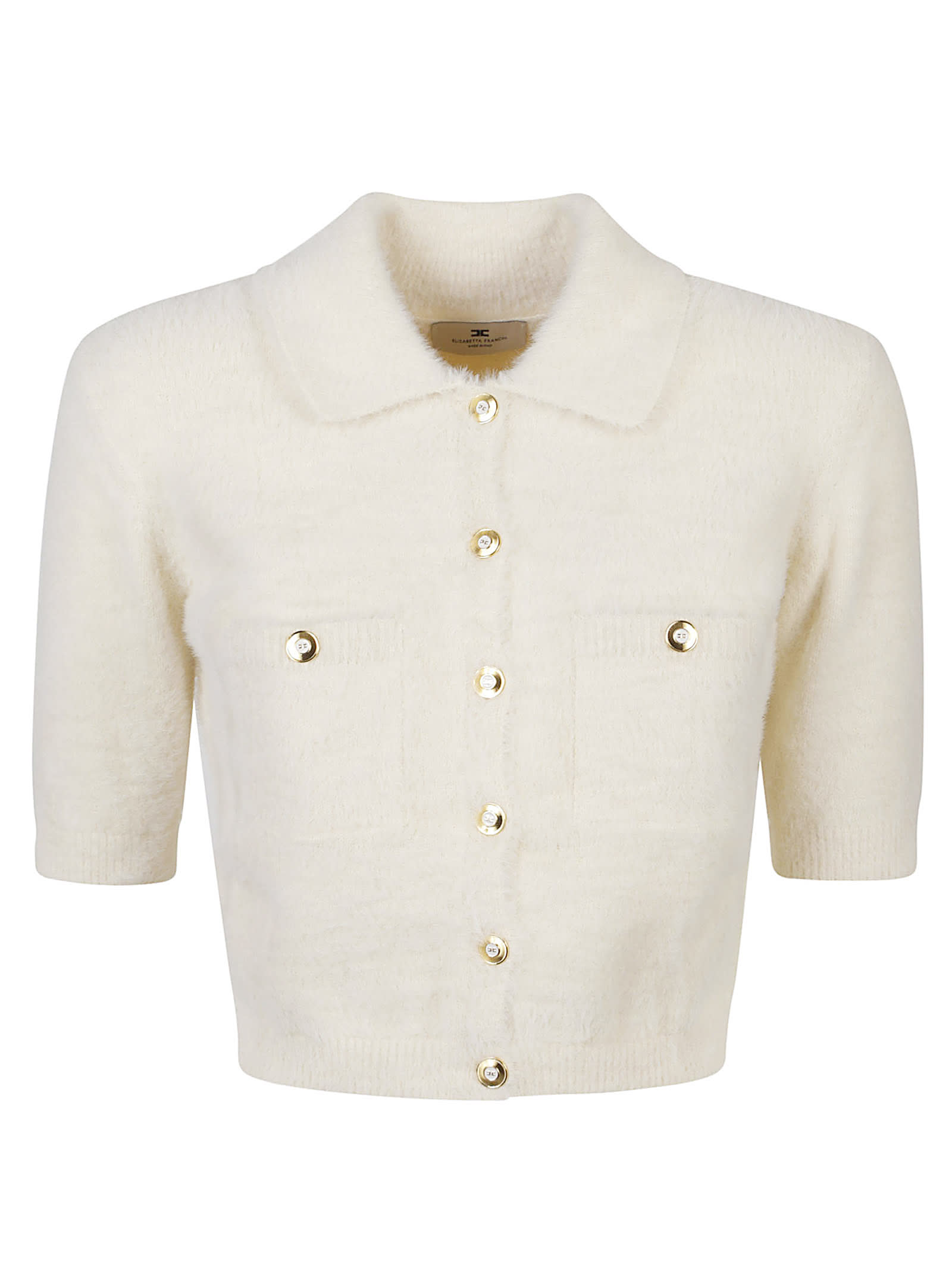 Elisabetta Franchi Short Sleeve Tricot Mini Cardigan In White