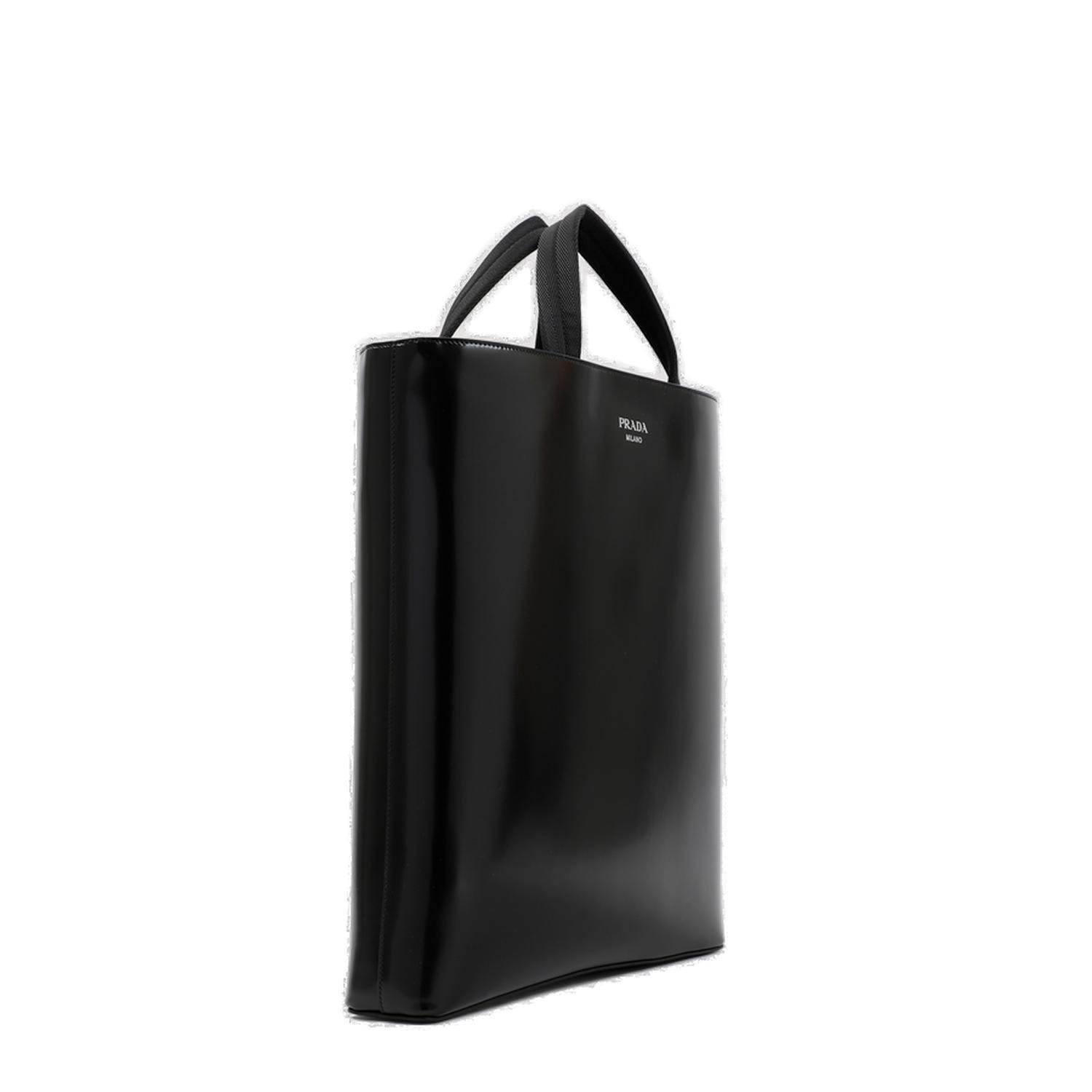 Shop Prada Logo Printed Top Handle Bag In Nero