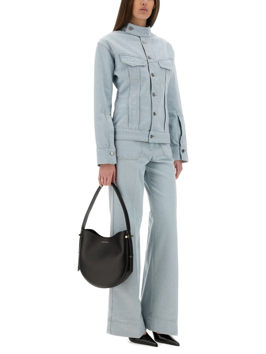 Victoria Beckham Blue Sculptural Denim Jacket In Baby Blue