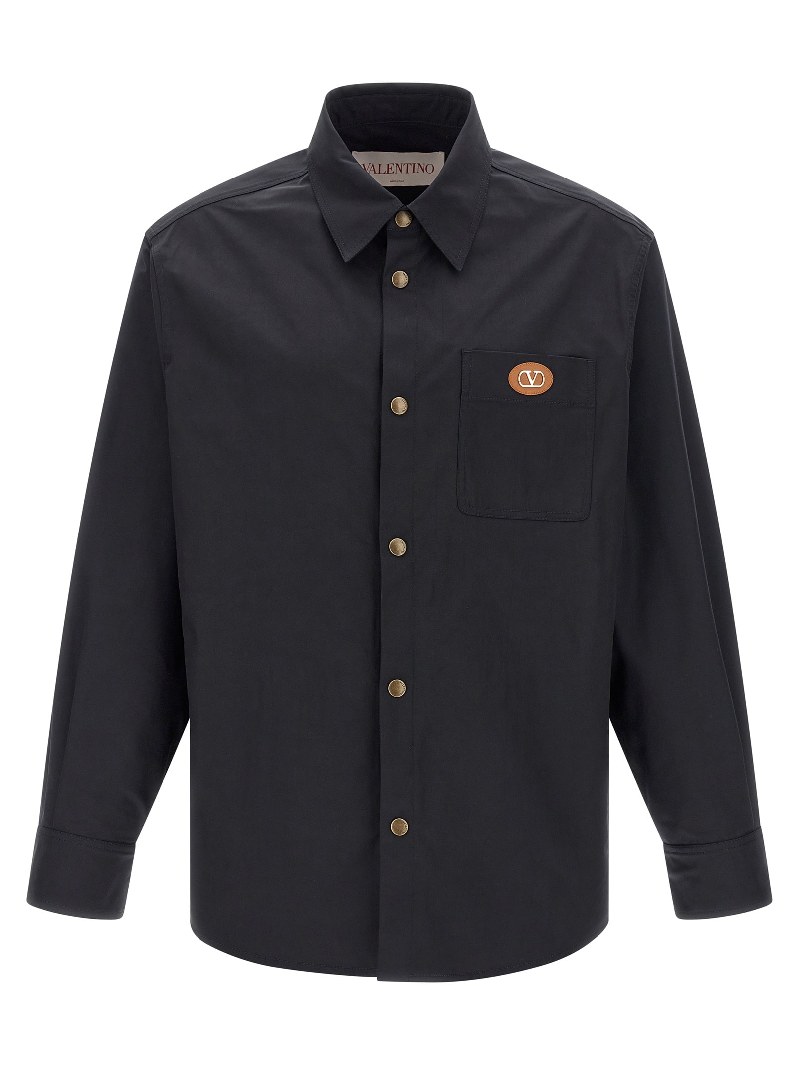 Valentino Garavani Man Shirt Black Size 38 Polyester, Elastomultiester In Blue
