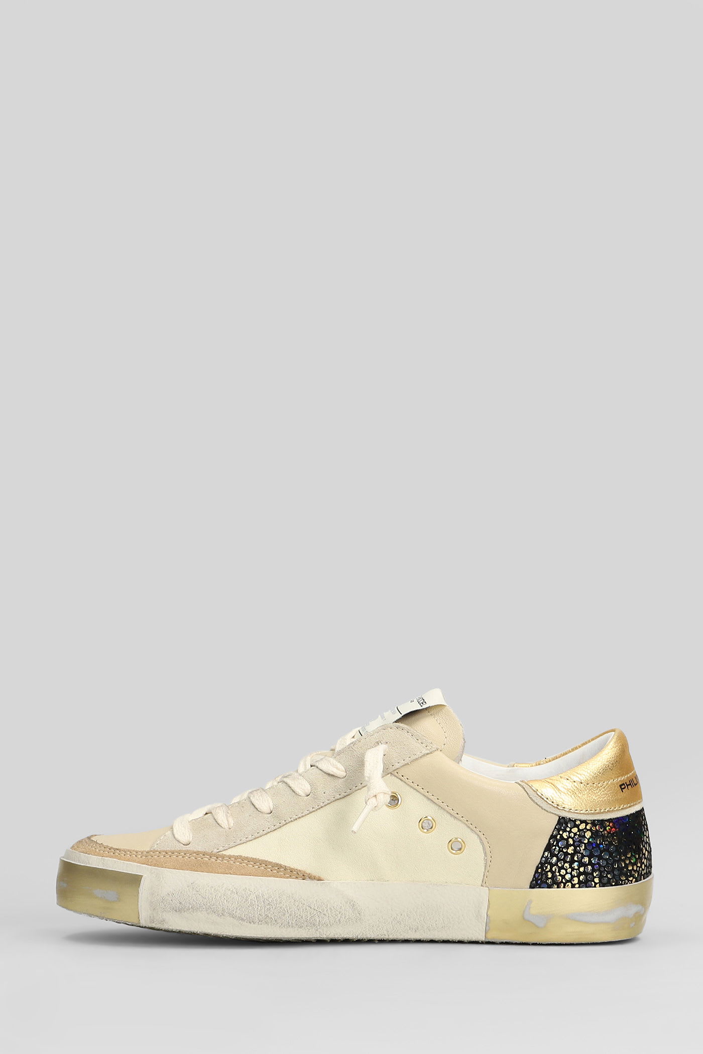 Philippe Model Prsx Low Sneakers In Beige Leather And Fabric In Neutral