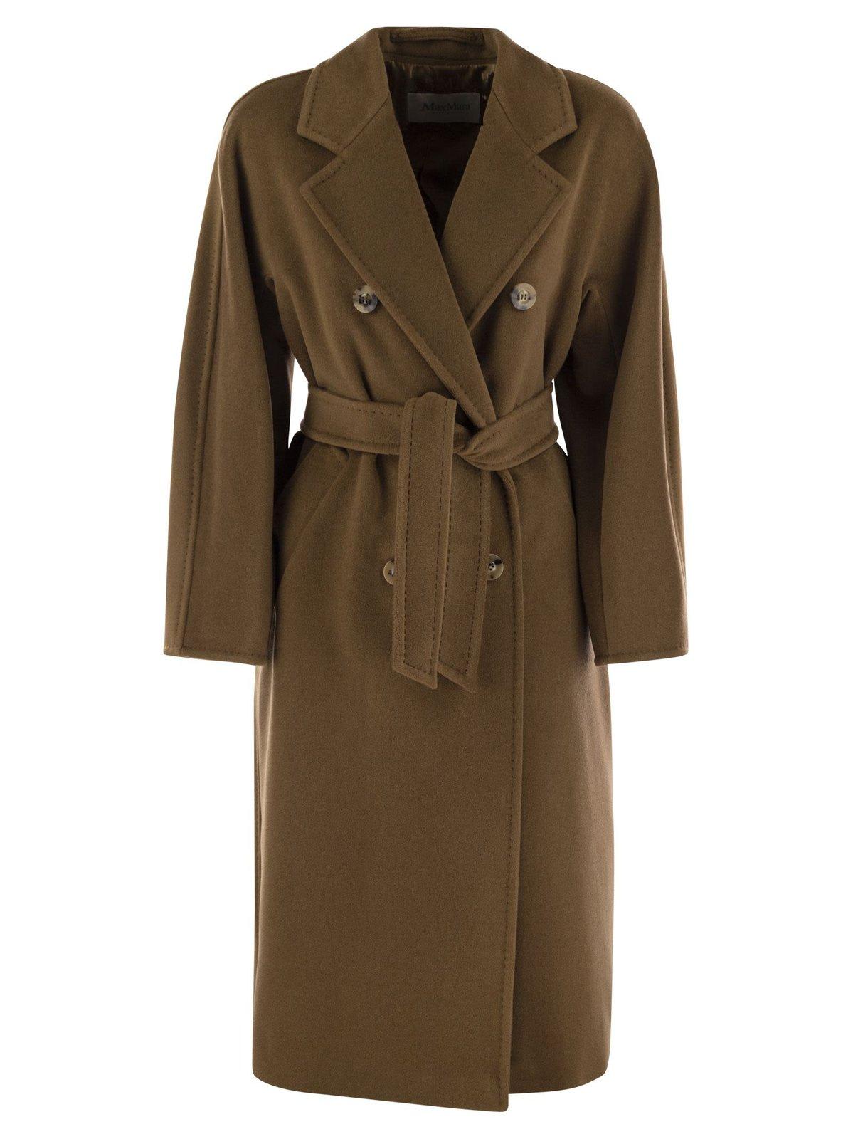 Shop Max Mara Belted Button-up Coat In Tabacco