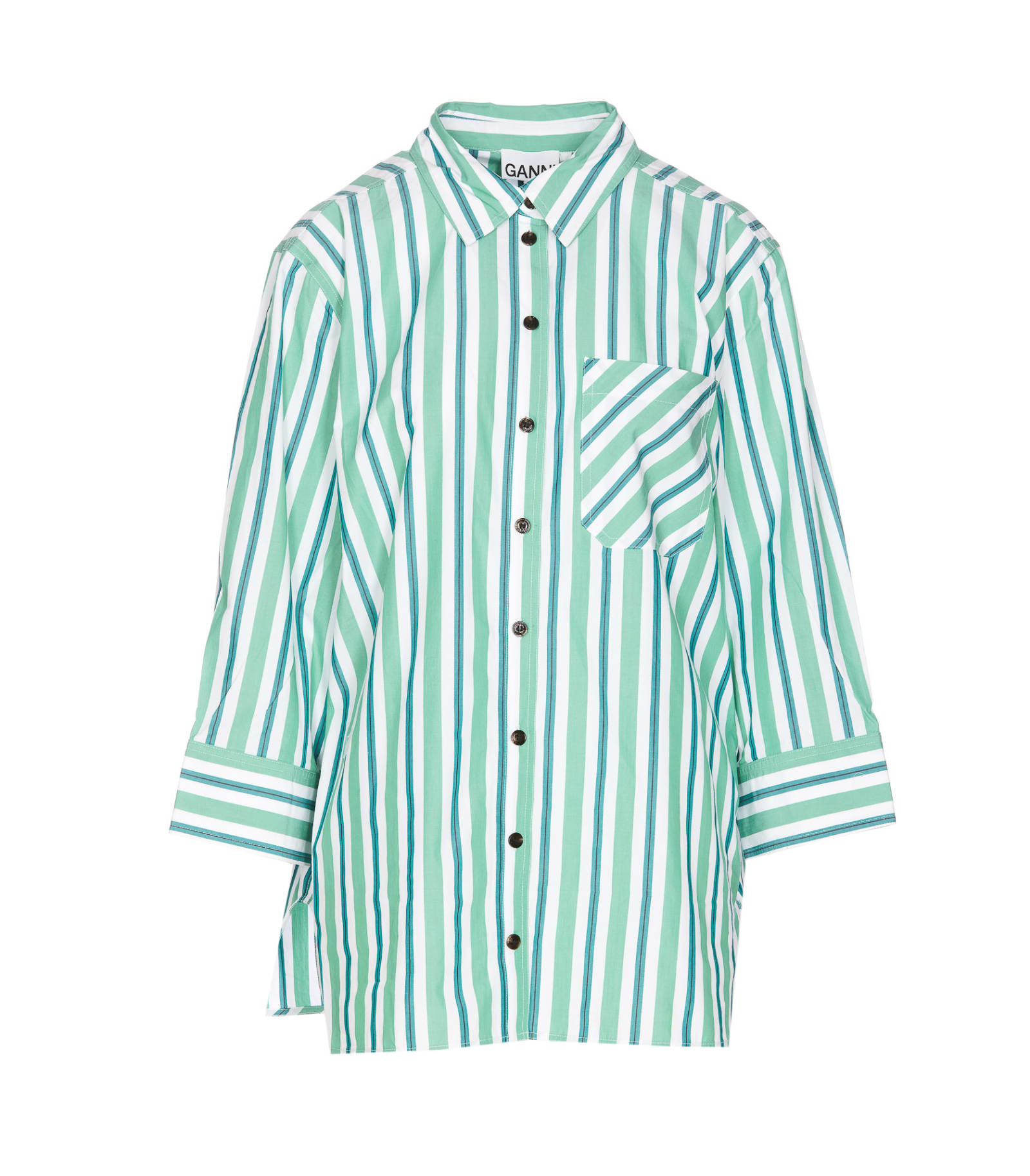Shop Ganni Striped Shirt In Green