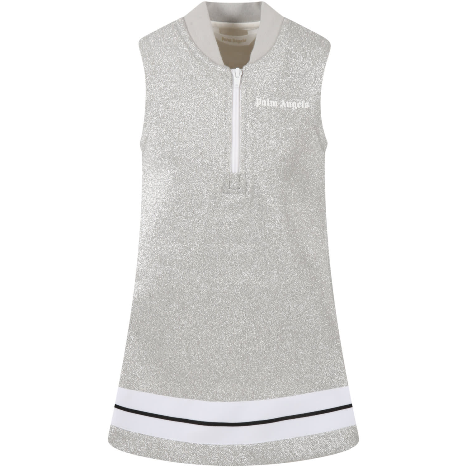 Palm Angels Silver Dress For Girl With Logo