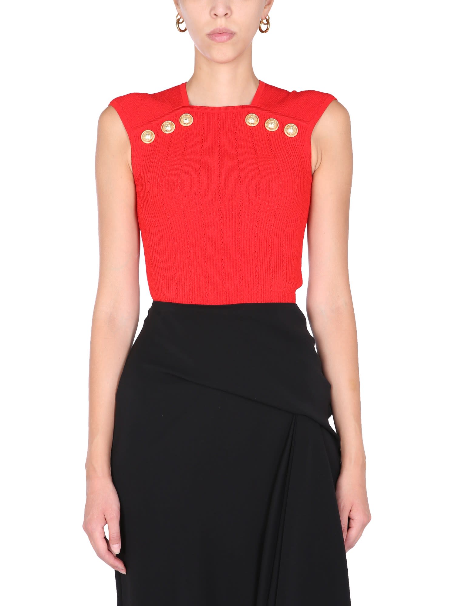 Balmain Knit Top With Embossed Buttons