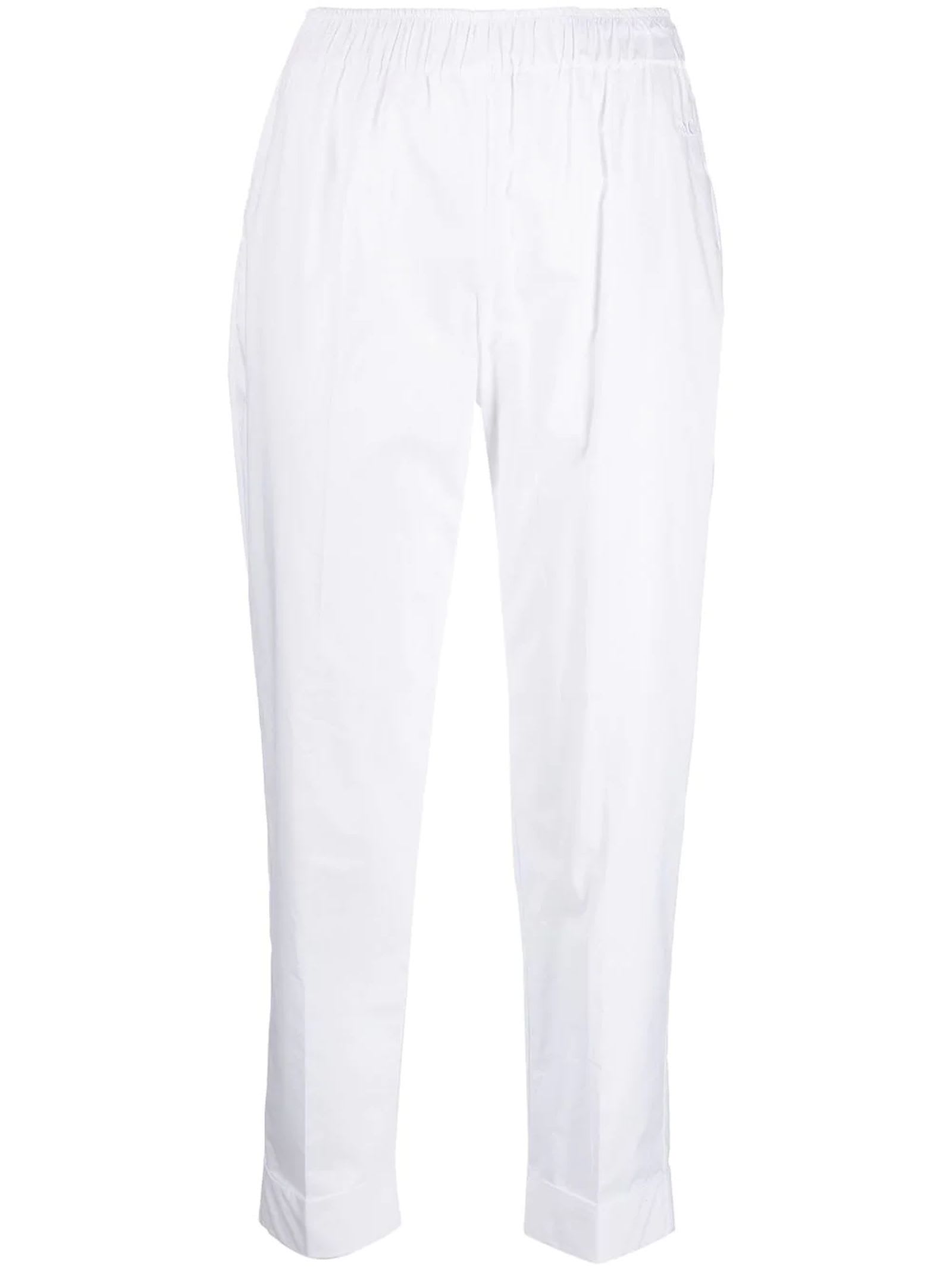 SEMICOUTURE WHITE COTTON CROPPED TROUSERS