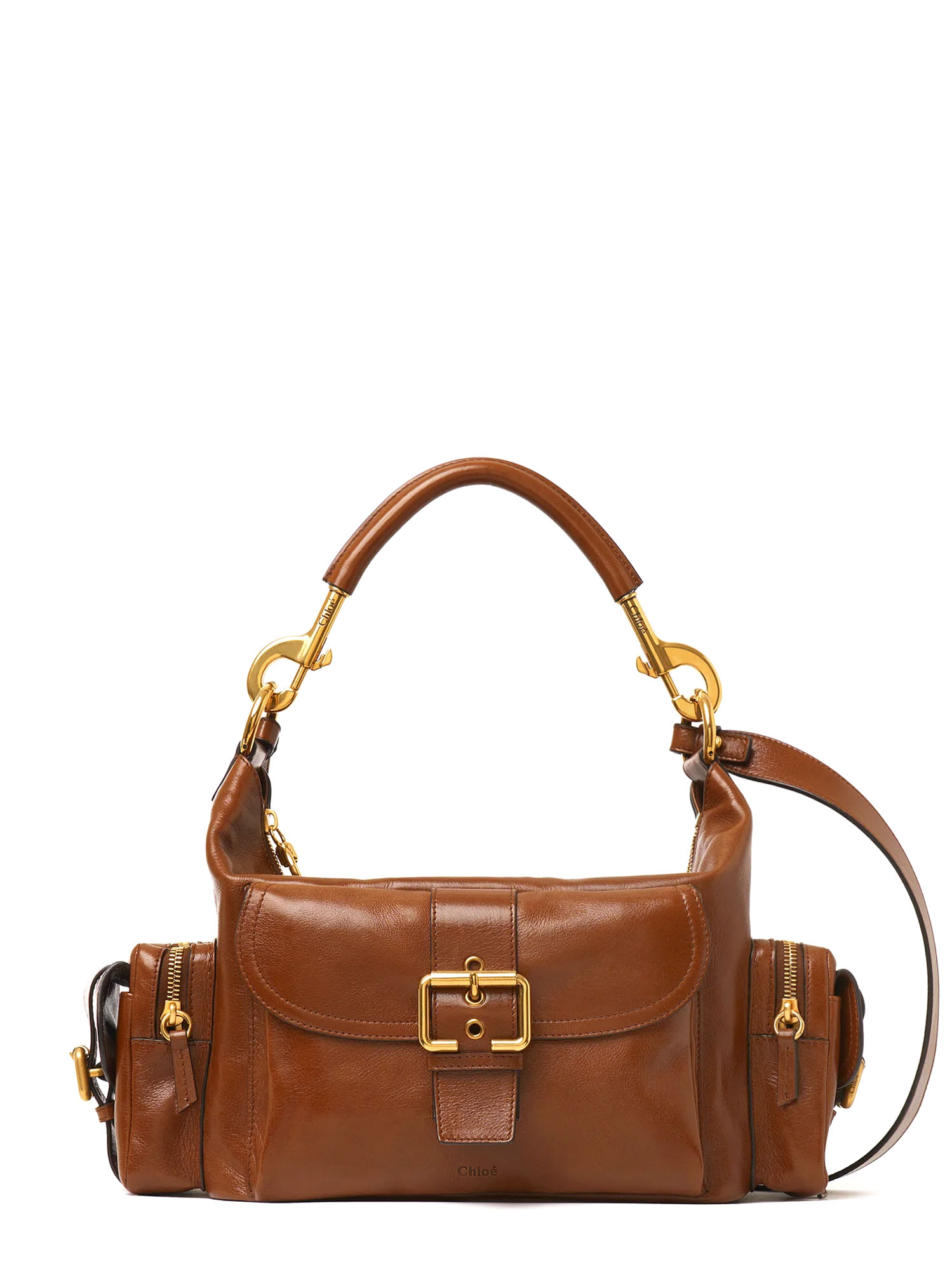 Chloé Carry Shiny Buffalo Leather Shoulder Bag In Brown