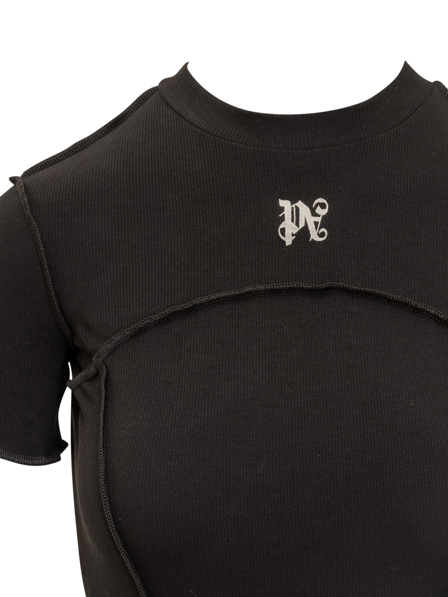 Palm Angels Monogram Ribbed Dress With Frayed Edges In Black