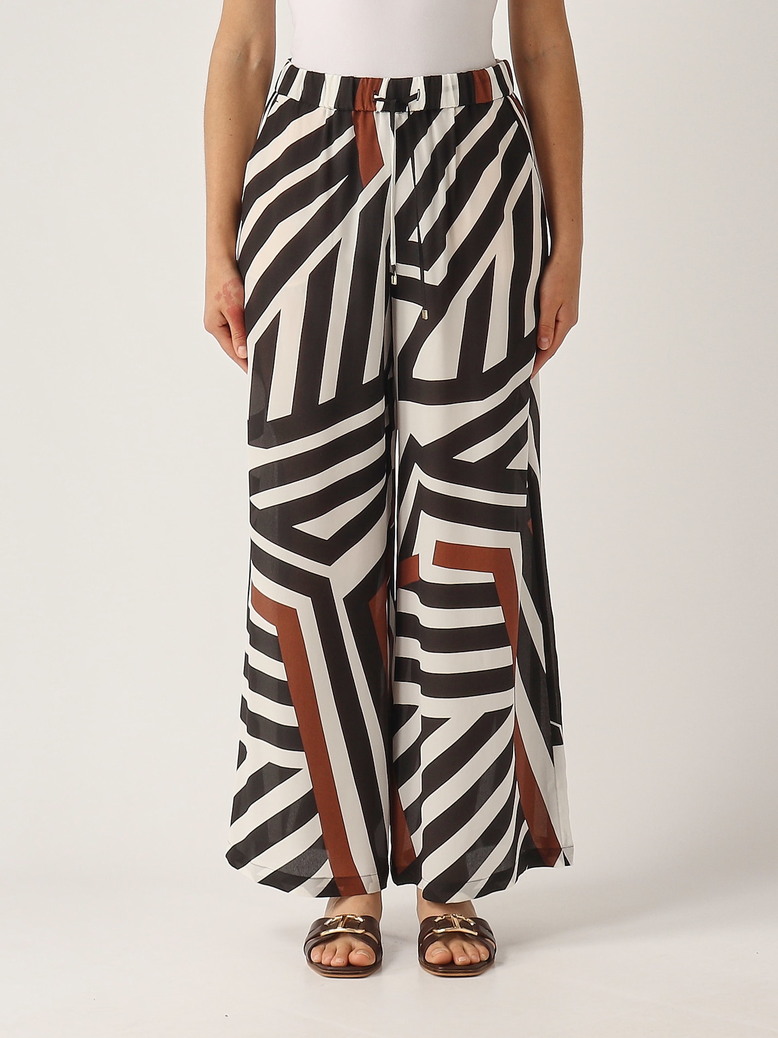 Max Mara Printed Silk Palazzo Trousers In White