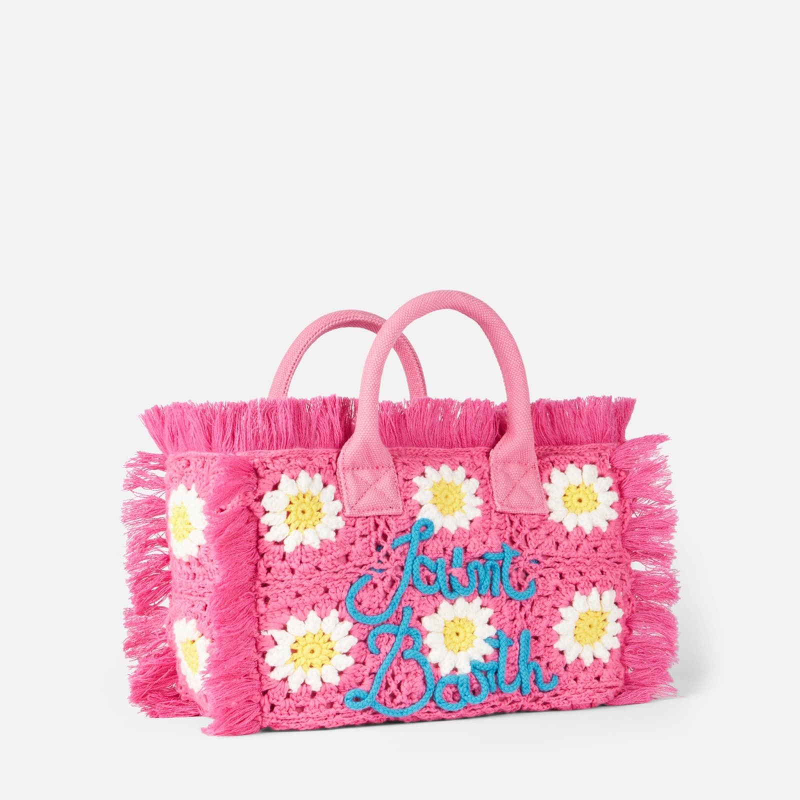 Shop Mc2 Saint Barth Colette Handbag With Crochet Flower Patches In Pink