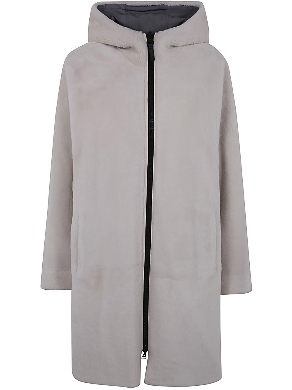 Shop Yves Salomon 93cm Tissu Tech Reverseble Parka In Charcoal Ivory