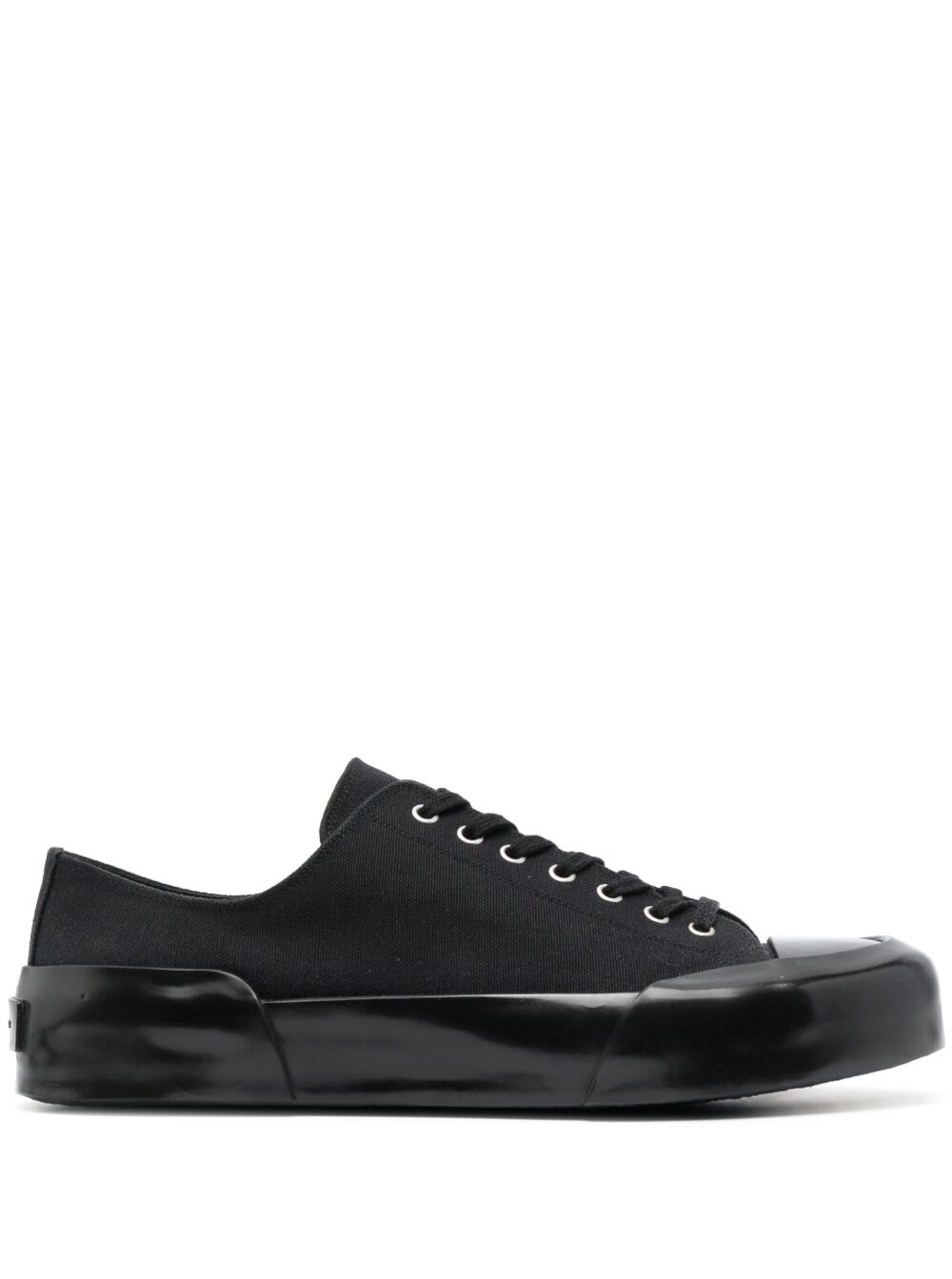 Black Lace-up Low Top Sneakers In Canvas Man