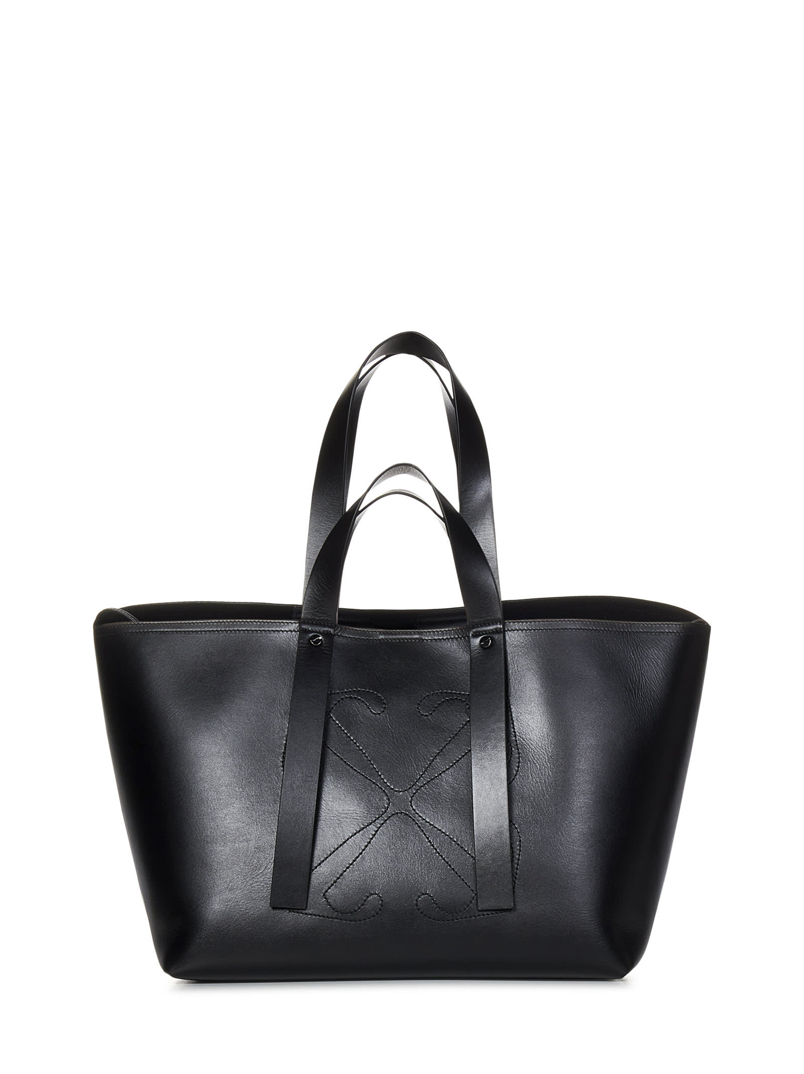 Off-white Medium Day Off Leather Tote Bag In Black